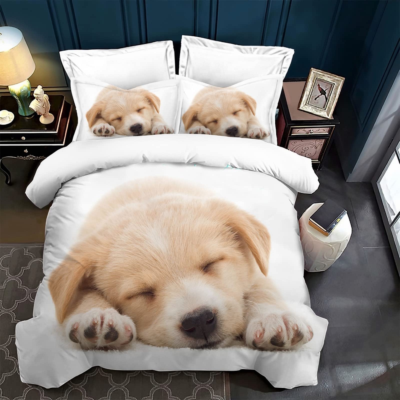 Ropa de Cama, con Funda nórdica y 2 Fundas de Almohada, diseño de Gatitos 3D, con Cremallera para niñas y niños (Cachorro Amarillo., 220 x 240cm)