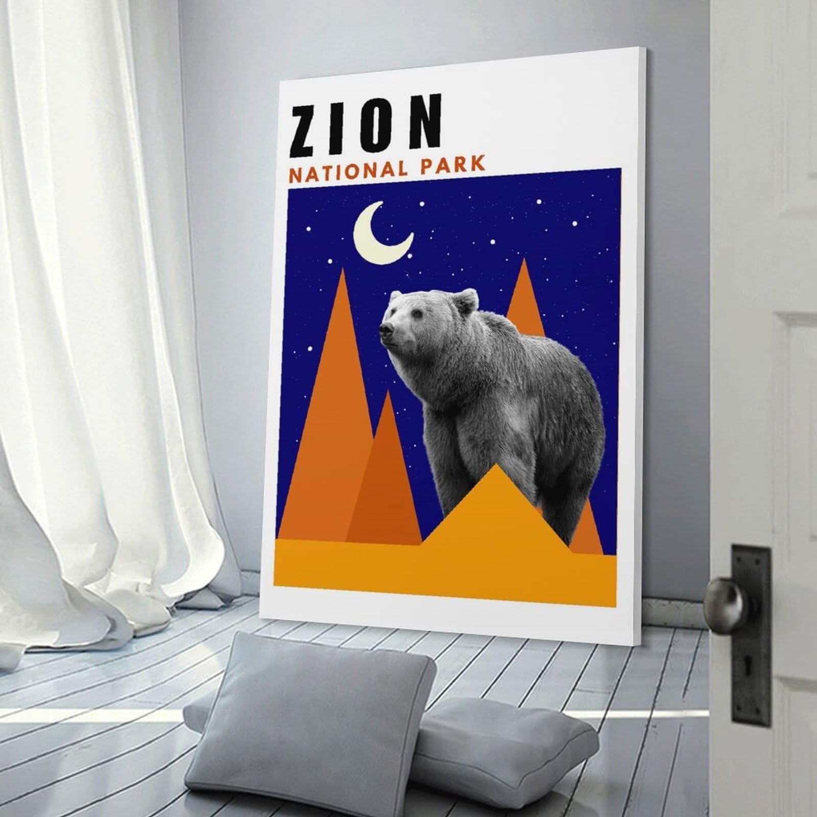 Junmoney Frame-Style-19 Canvas Wall Art Zion National Park Mid Century Modern Collage Poster, 20X30inch(50X75cm), For Lounge, Study, Hallway Or Flat Walls, Canvas Wall Art That Fits Changing Layouts