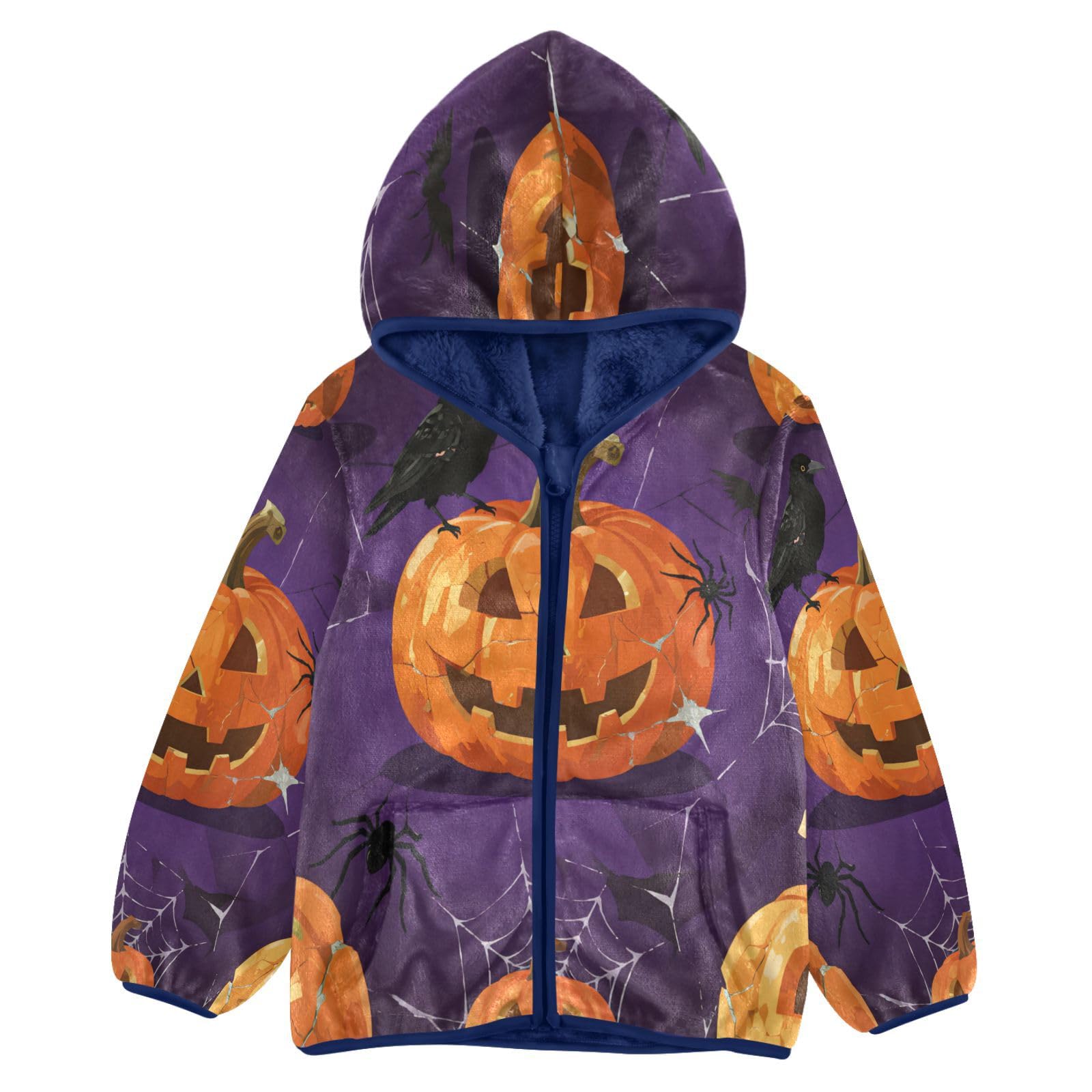 Halloween Pumpkins Spiders and Crows Toddler Fleece Jacket Girl Boys Hooded Fleece Jacket Coat