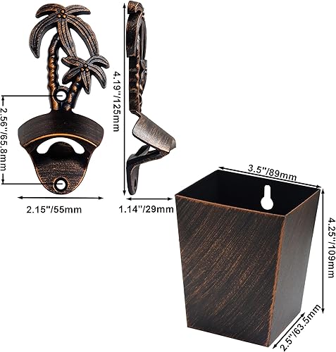 Miniatura 5 de Abrebotellas vintage de montaje en pared, abrebotellas de palmera, cerveza, con captador para tapas al aire libre, para regalos temáticos de playa