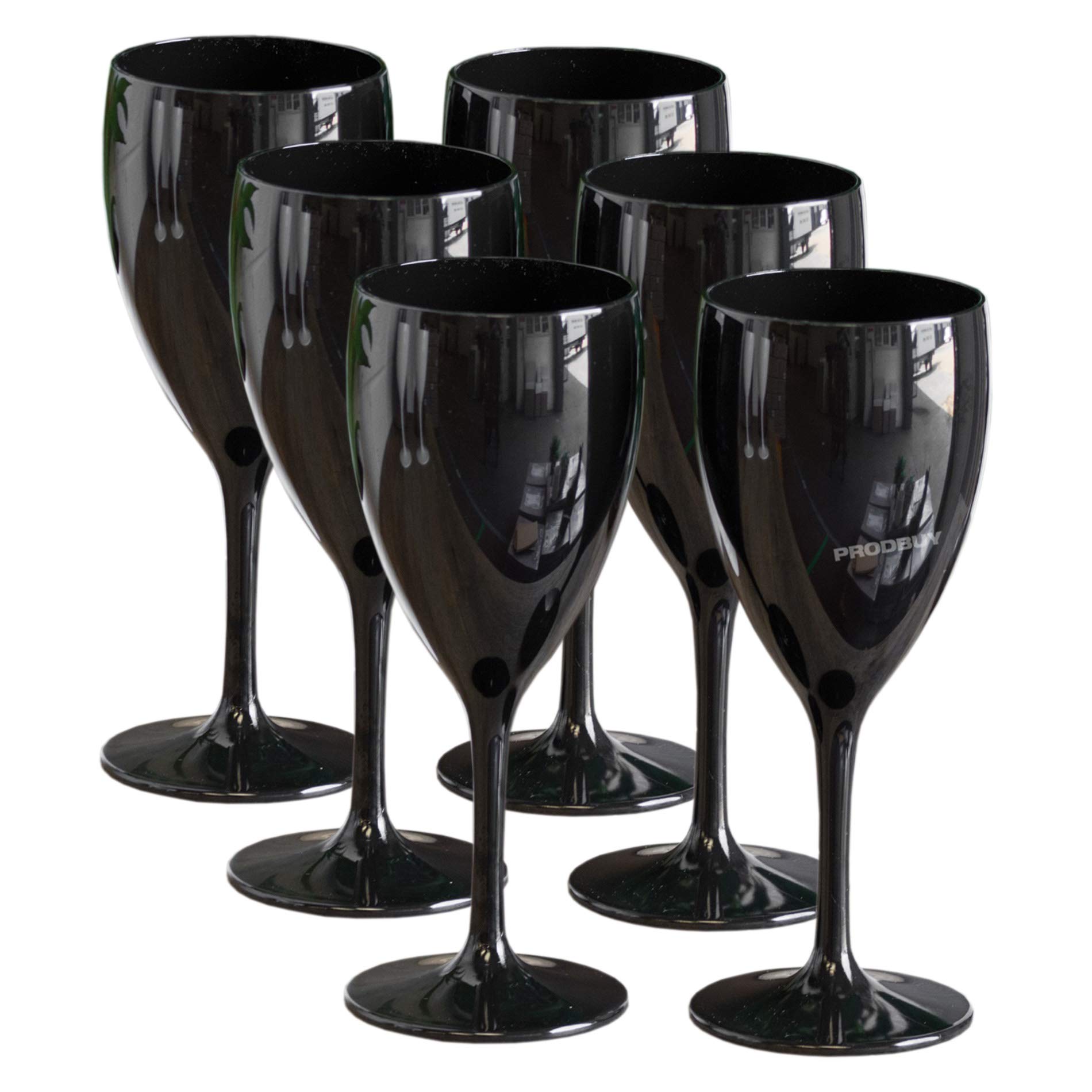 Set of 6 x Modern Gloss Black Polycarbonate 350ml Wine Glasses - Virtually Unbreakable
