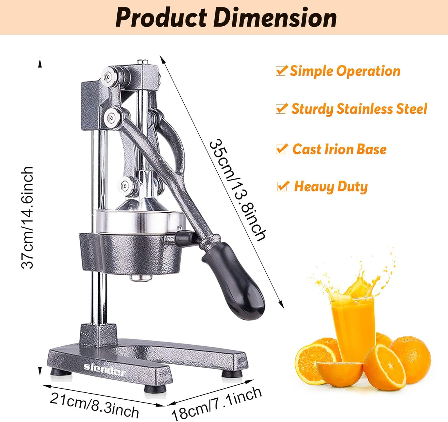 Slendor Commercial Citrus Juicer Manual Fruit Juicer and Orange Squeezer Metal Hand Press Juice, Heavy Duty Orange Juicer Lemon Lime Squeezer Pomegranate Premium Quality with Bonus Skimmer Spoon: Home & Kitchen