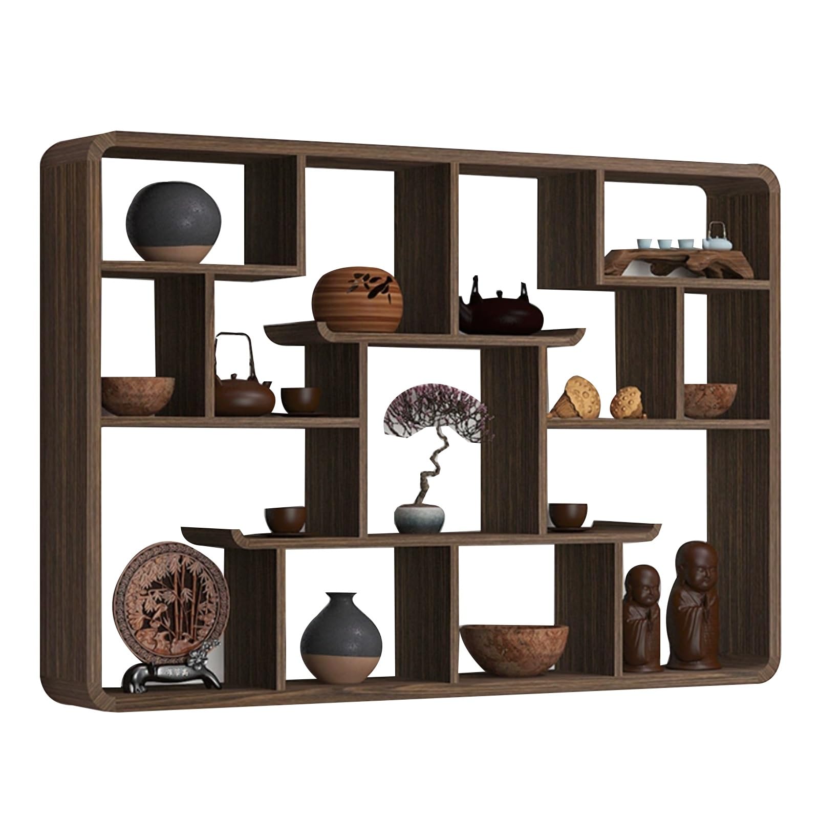 Étagère de séparation murale en bois pour bibelots et objets déco