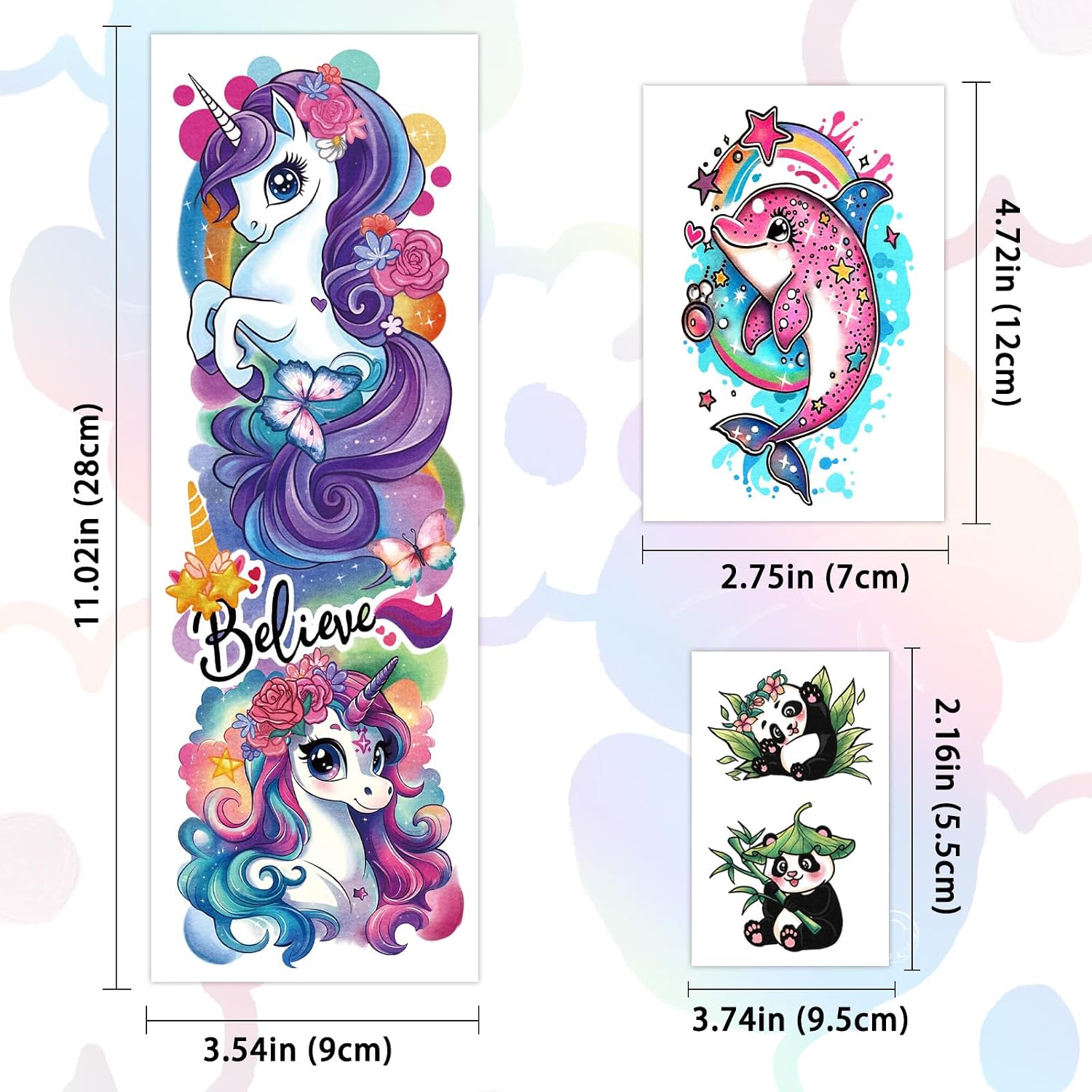 52 Sheets Temporary Tattoos for Kids, Full Arm Sleeve Fake Tattoos for Boys Girls Birthday Party Favors, Waterproof Tattoos with Unicorn Lion Tiger Shark Butterfly Dinosaurs Patterns image 2