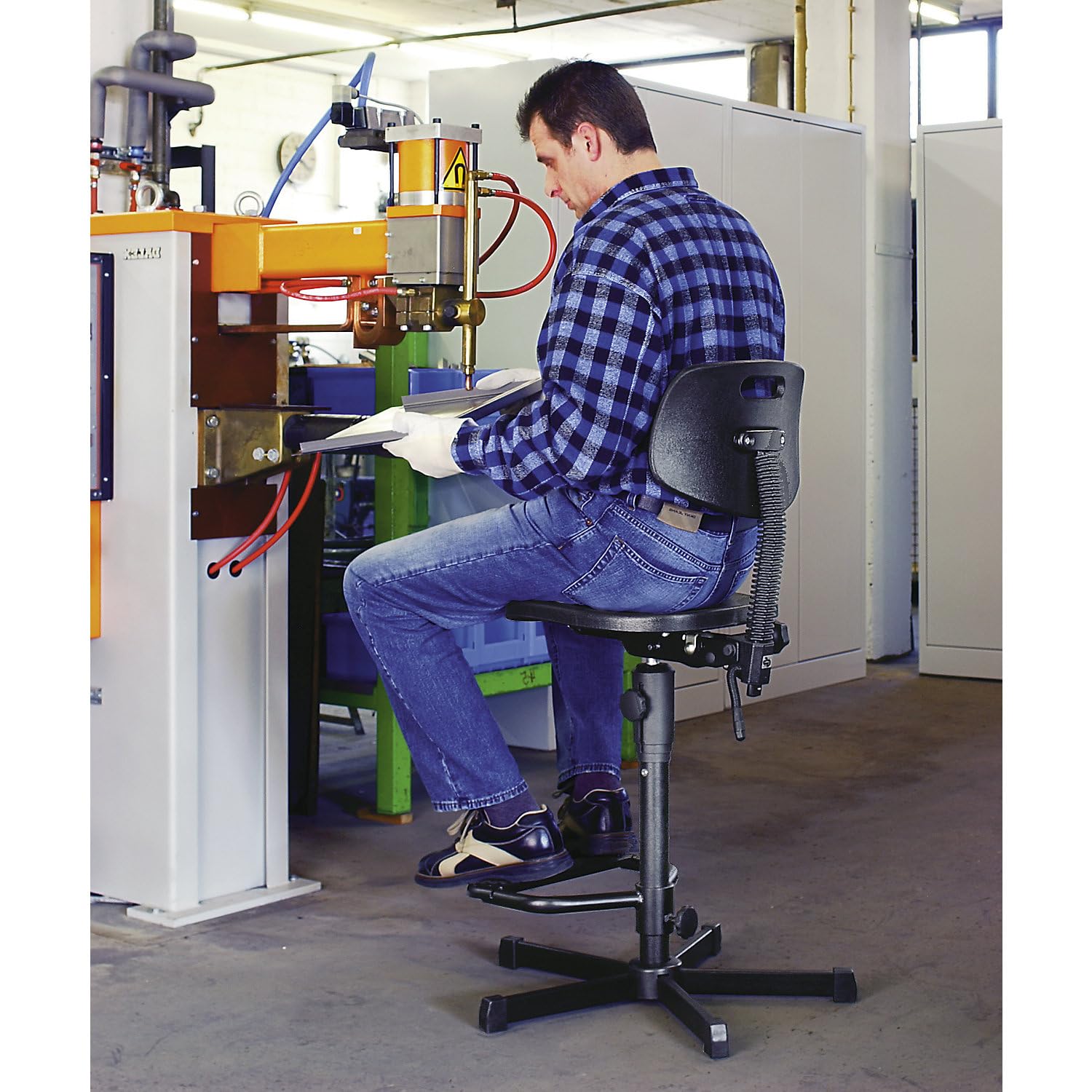 meychair | Sedia girevole da lavoro in PU espanso | senza poggiapiedi | con piedini | range di regolazione dell'altezza 460-650 mm