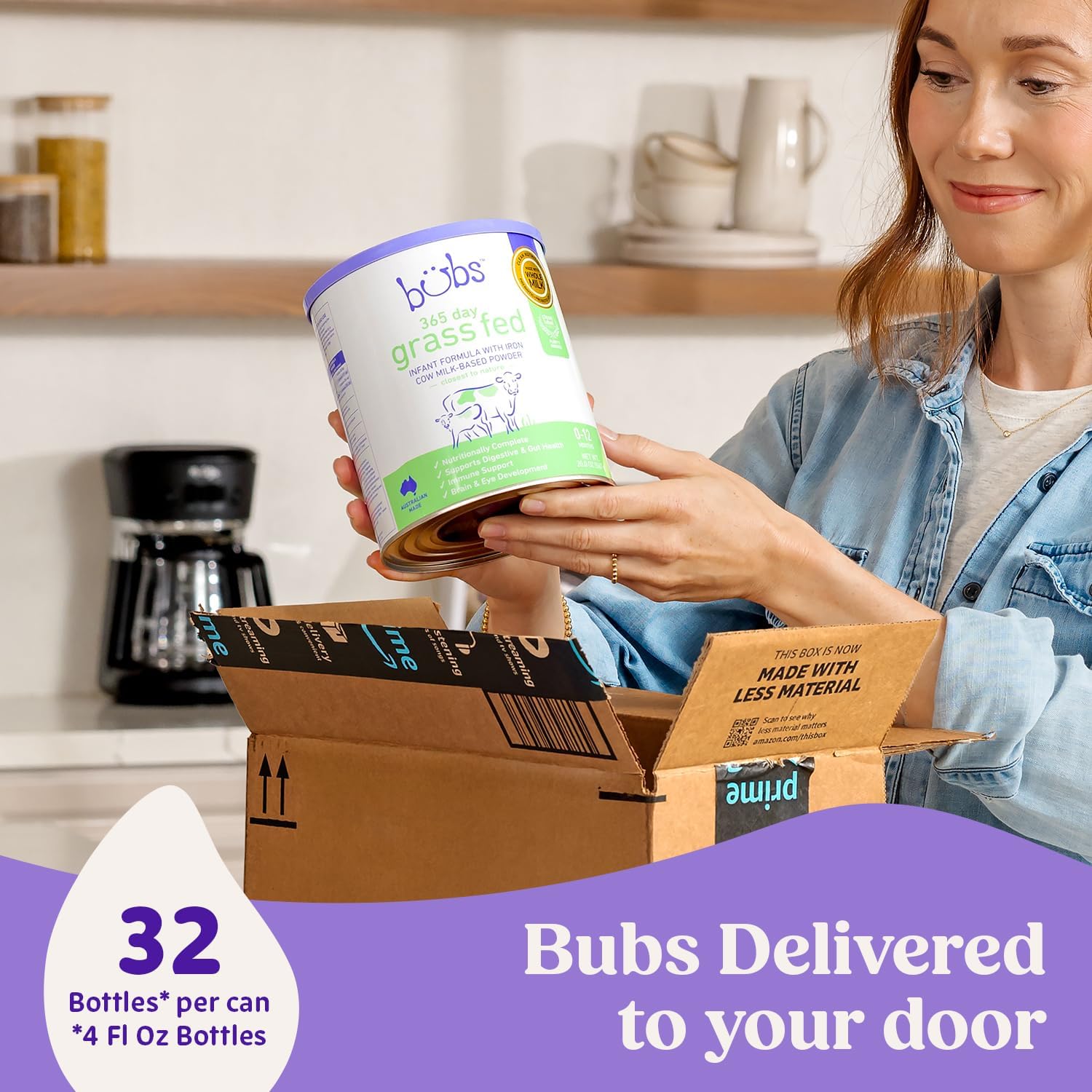 Bubs 365 Day Grass Fed Infant Formula with Iron, Cow Milk-Based Powder for Infants 0-12 Months, Made with Non-GMO Milk, 20 oz
