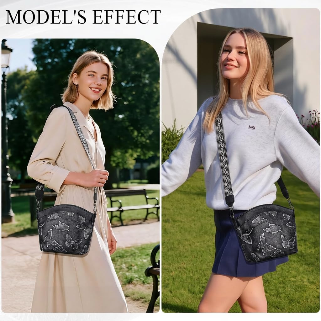 BELTANA Crossbody Purses for Women,Multi Pocket Medium Crossbody Bag,Adjustable Strap Shoulder Bag Butterfly Design | Zipper Pockets, Adjustable Strap, Lightweight, Satchel Bag, Gift for Women - Image 2