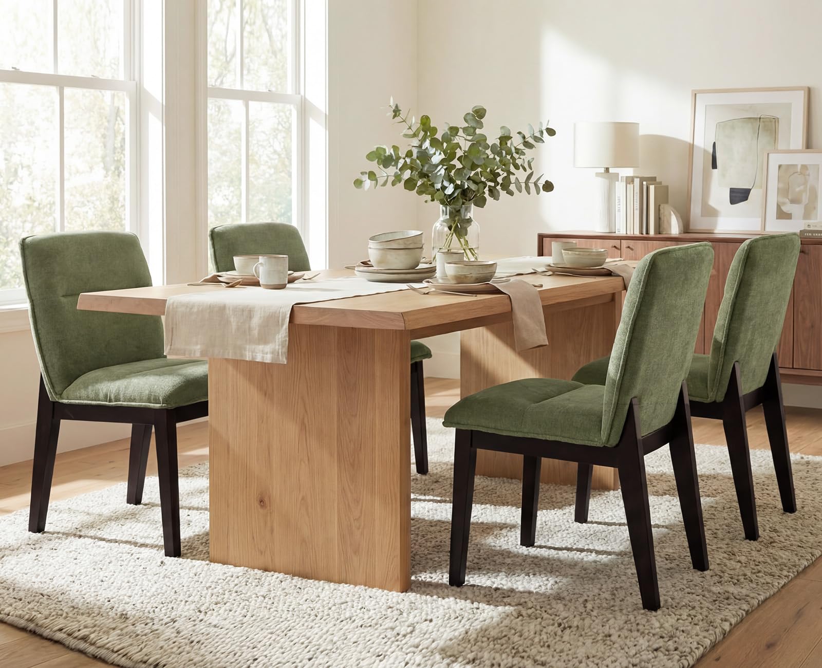 chairus 4 PZ Sedie Cucina in Tessuto con Gambe in Legno, Verde