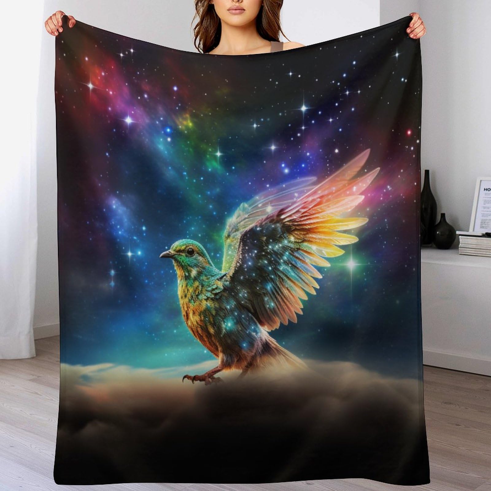 Manta de franela para sofá de 130 x 150 cm, manta suave de forro polar con estampado de pájaros