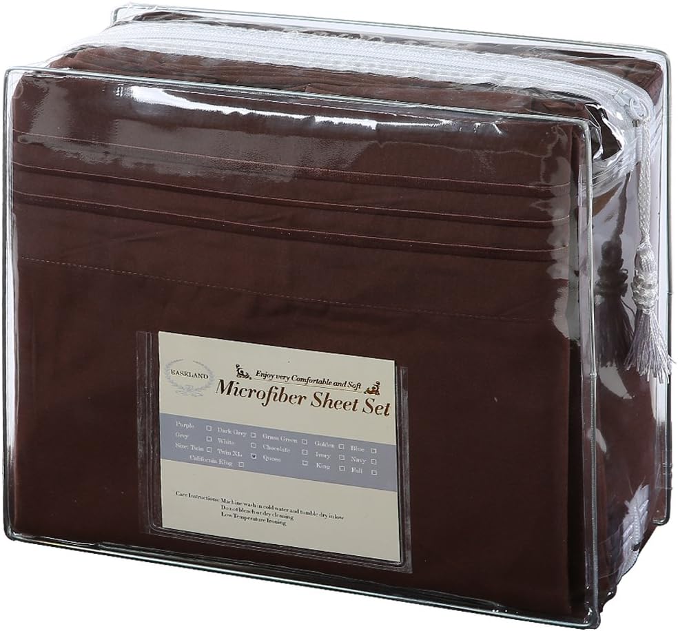 EASELAND 6-Pieces 1800 Series Microfiber Bed Sheets Set-Wrinkle & Fade Resistant,Deep Pocket,Hypoallergenic Bedding Set,King,Chocolate