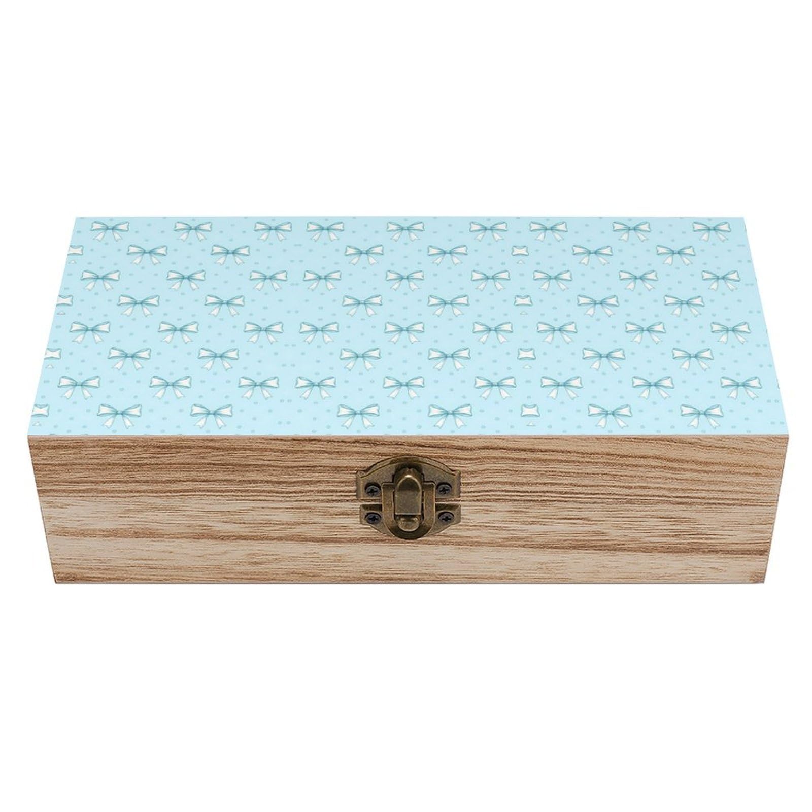 HLBSDM Blue Ribbon Bow Wooden Storage Vintage Keepsake Decorative Boxs