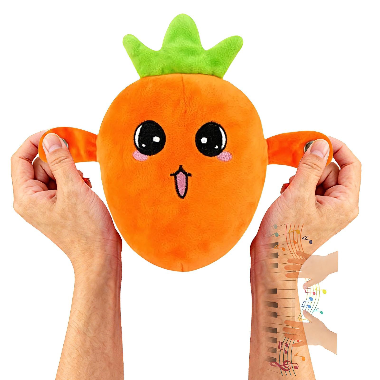 Muñeca Interactiva con Sensor Musical, Muñeca de Peluche en Forma de Fruta con Interacción Feliz Sensible al Tacto y Sonido Enriquecido, 3 Modos, Peluche de Latido con Sensor de Fruta(Orange)