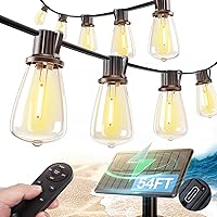 Vista 1 de addlon Tira de luces solares de 54 pies (48+6) para exteriores, impermeable, con puerto USB y control remoto, luces solares regulables para patio