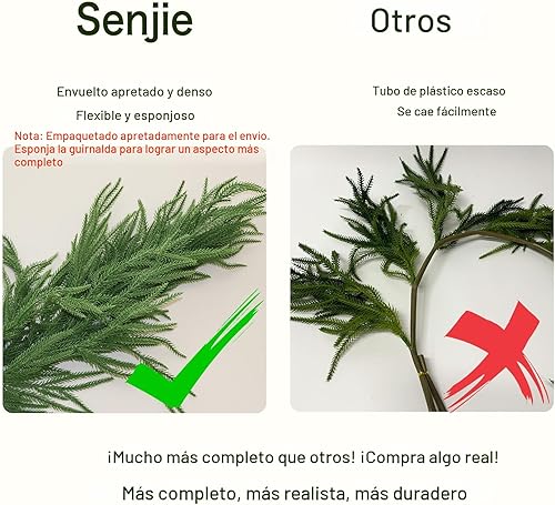 Miniatura 2 de Guirnaldas de Navidad de 9 pies, guirnalda de pino Norfolk, guirnalda de follaje artificial de toque real, de textura falsa, para decoración de