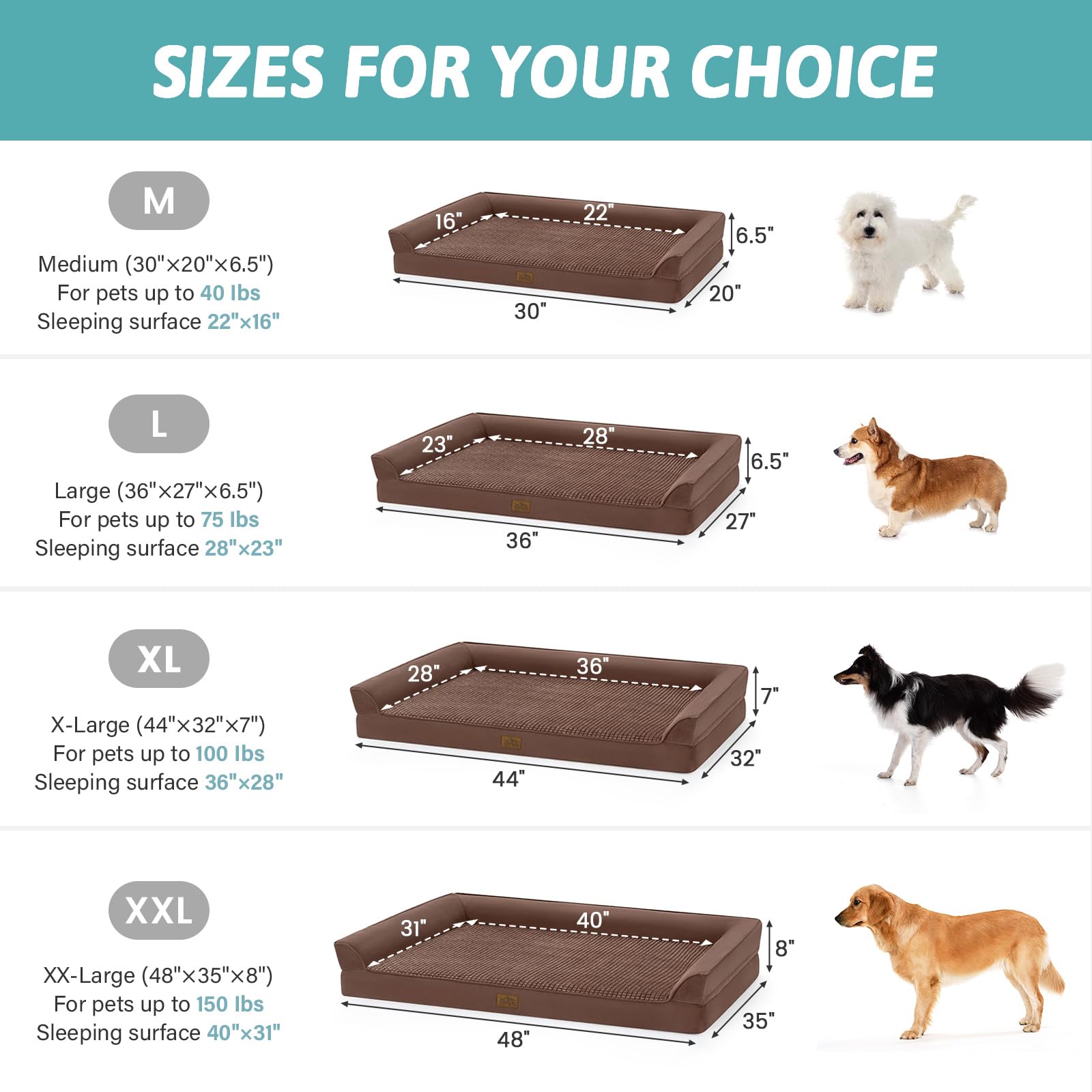 COZY KISS Orthopädisches Hundebett für große Hunde, waschbares Hundesofa, groß, (Braun, XL(44 * 32 * 7inch)-U)