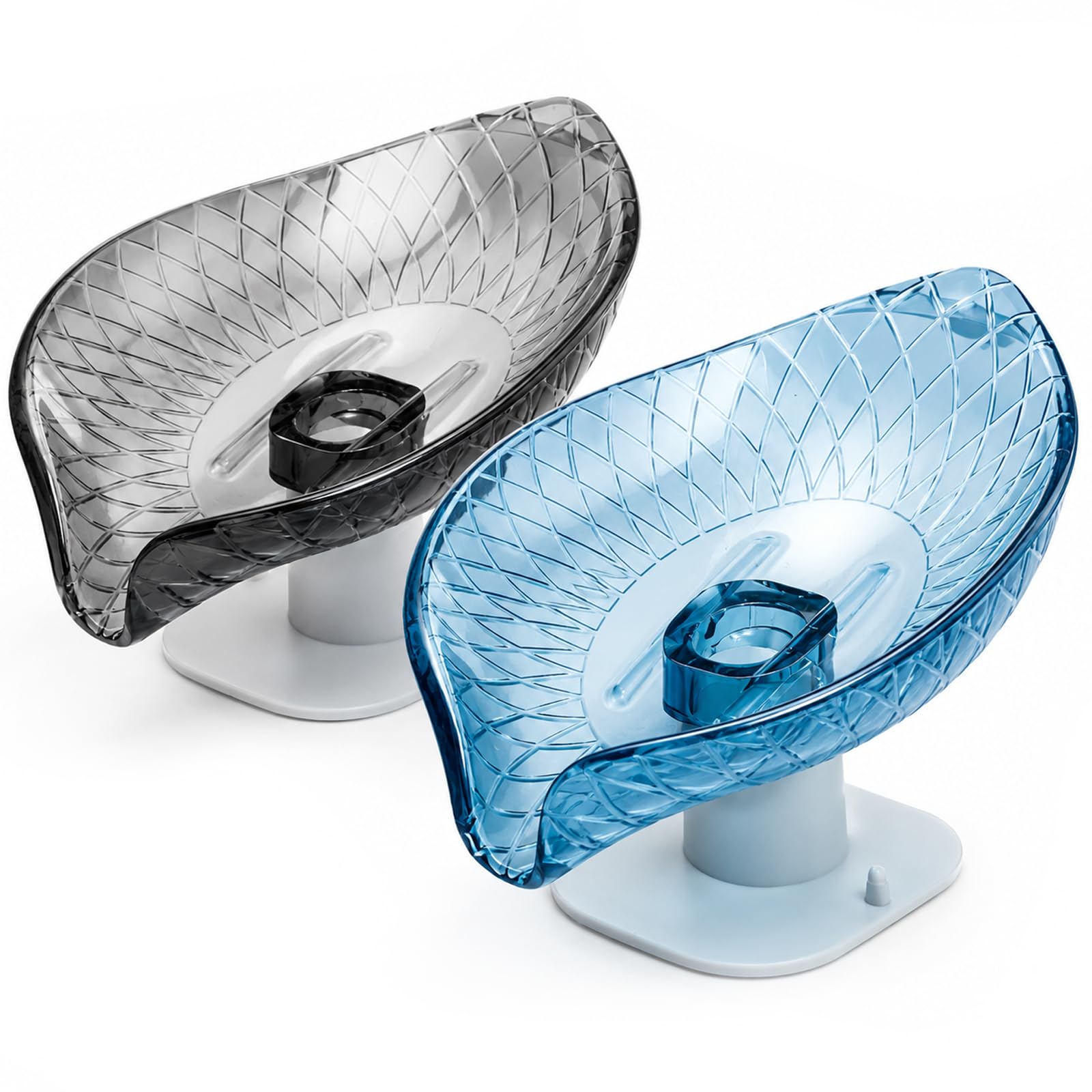 Soap Dish,Shower Soap Dish With Drainage,Grey and Blue Set of 2 Soap Dishes,Durable Soap Tray for Shower & Bathroom,Wall Mounted No Drill Soap Tray for Sink Bathtub
