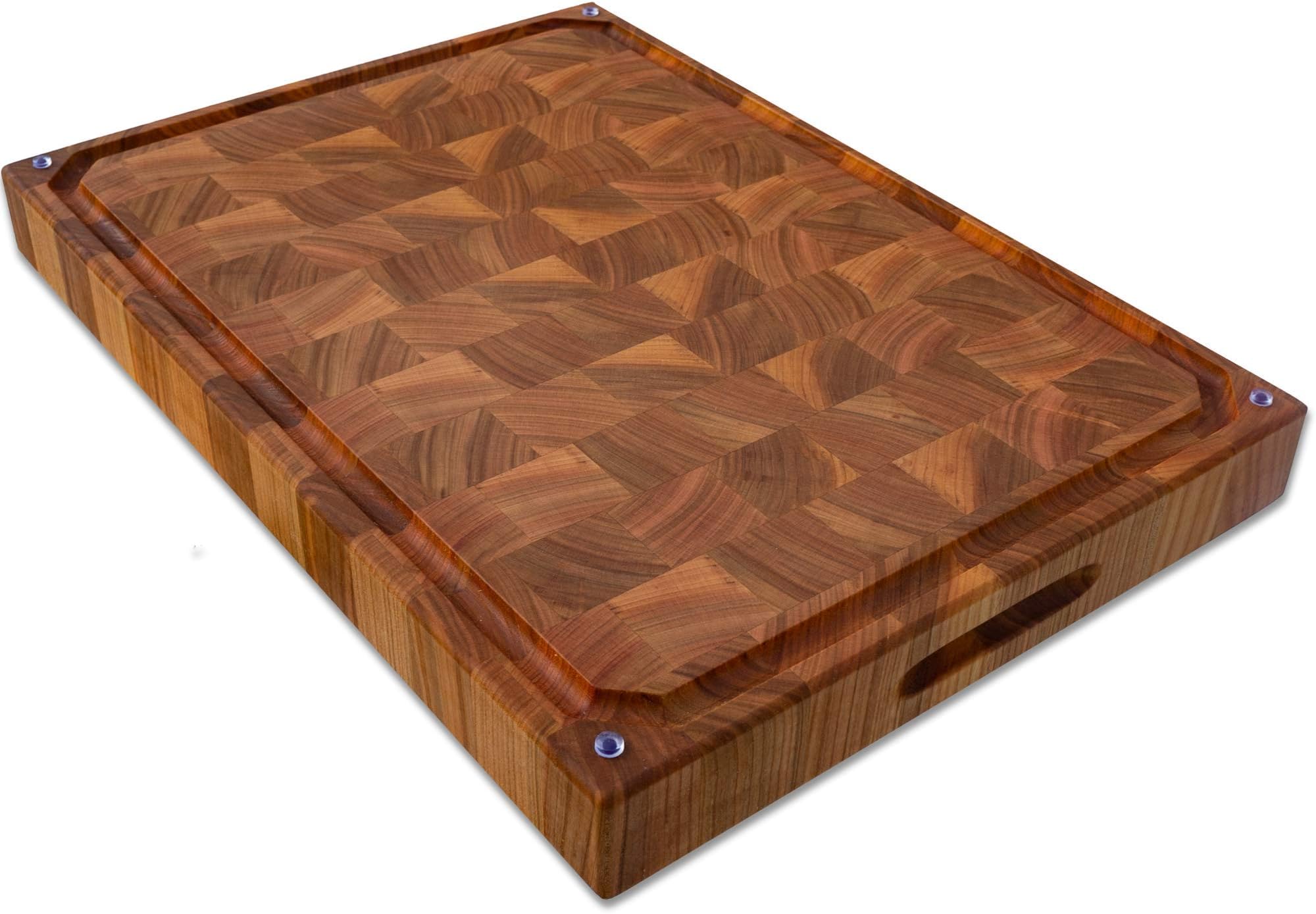 Large extra thick 20x14 wood end grain butcher block cutting board for kitchen 20x14 non-slip solid hardwood wooden reversible chopping blocks heavy-duty chop boards (Cherry, 20x14 groove)
