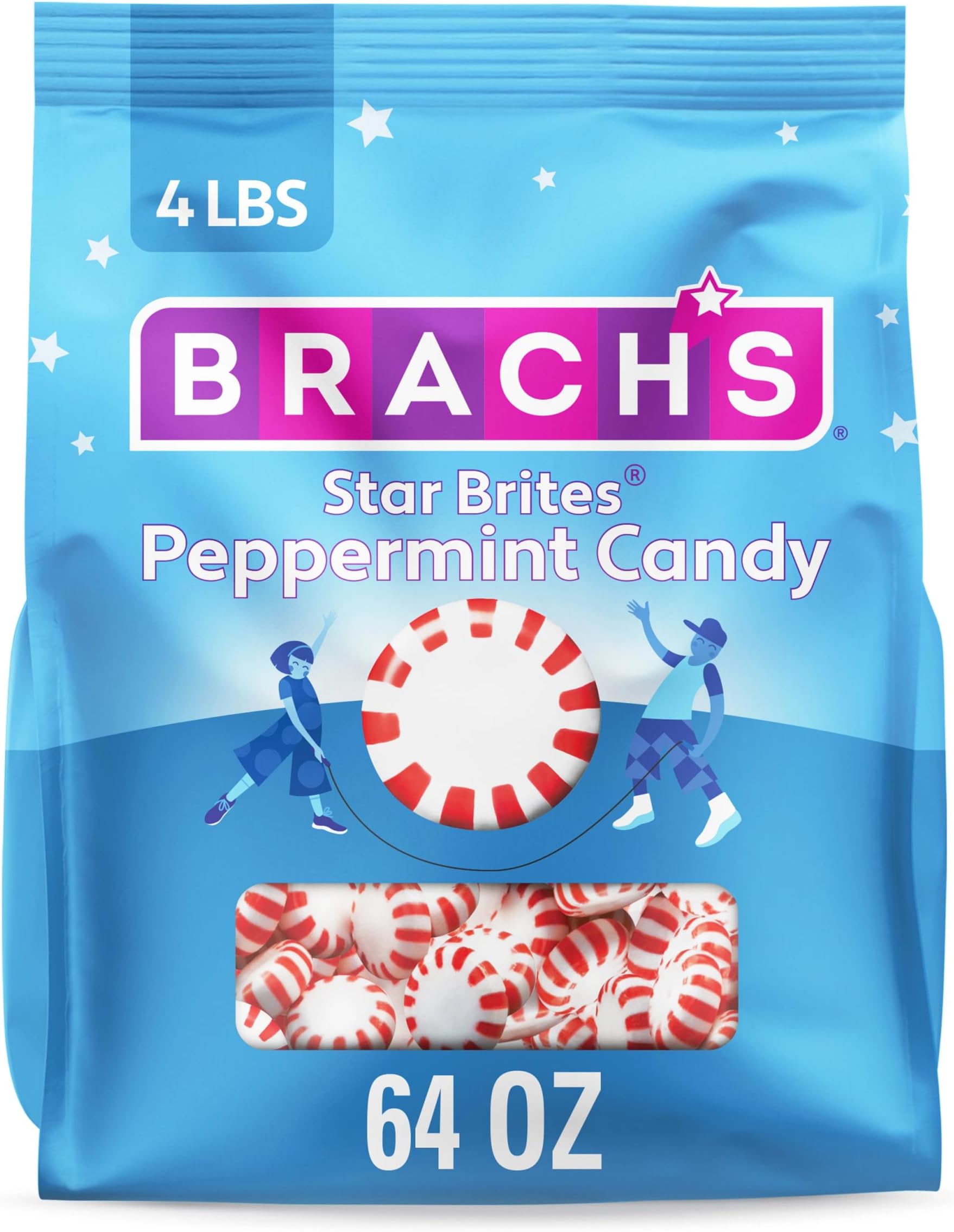 Brach's Star Brites Peppermint Candy, Back to School Candy, Individually Wrapped, Mega Pack, 360 Pieces, 4 Pound Bulk Bag