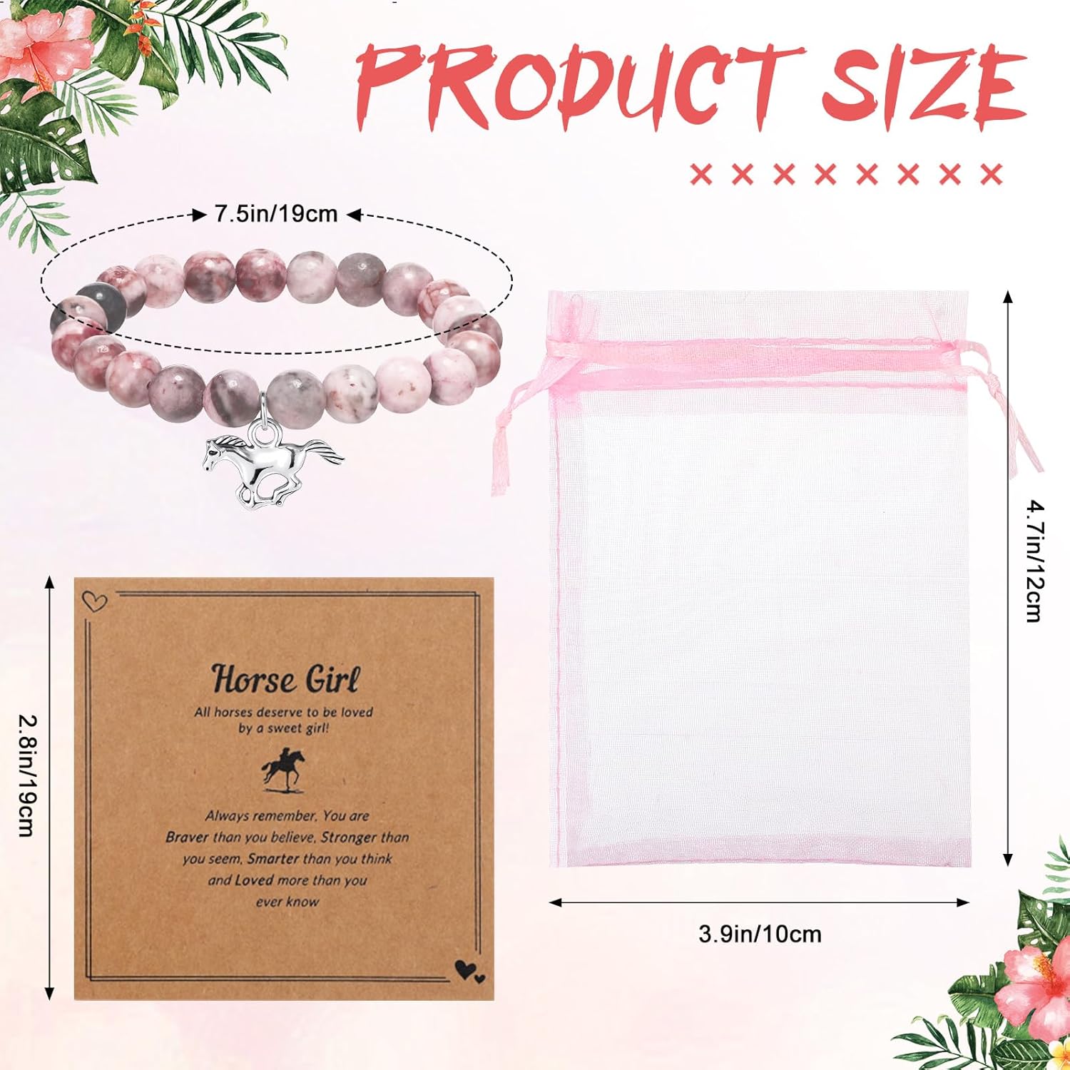 Yinkin 12 Sets New Year Horse Beaded Charm Bracelets for Women, Chinese Zodiac Lucky Natural Stone Elastic Bracelets with Braided Rope Cord, Pink Inspirational Jewelry Gifts - Image 2