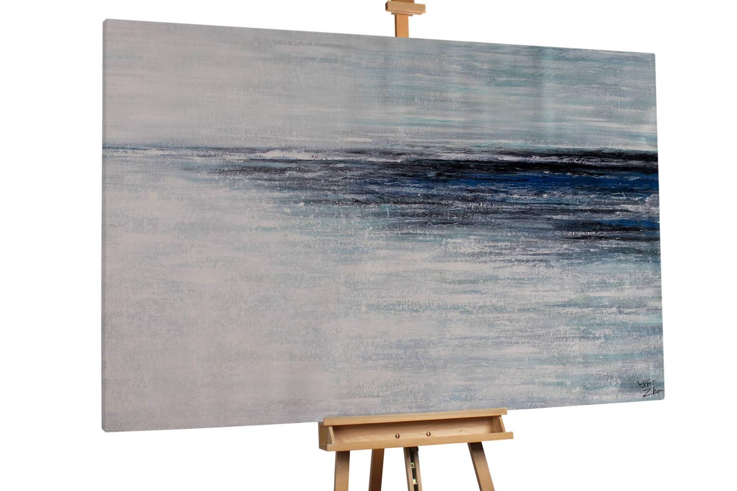 Kunstloft® Extraordinario Cuadro al óleo 'Magia de la Antártida' 180x120cm | Original Pintura XXL Pintado a Mano sobre Lienzo | Agua Abstracta Gris Negro | Mural de Arte Moderno en una Pieza