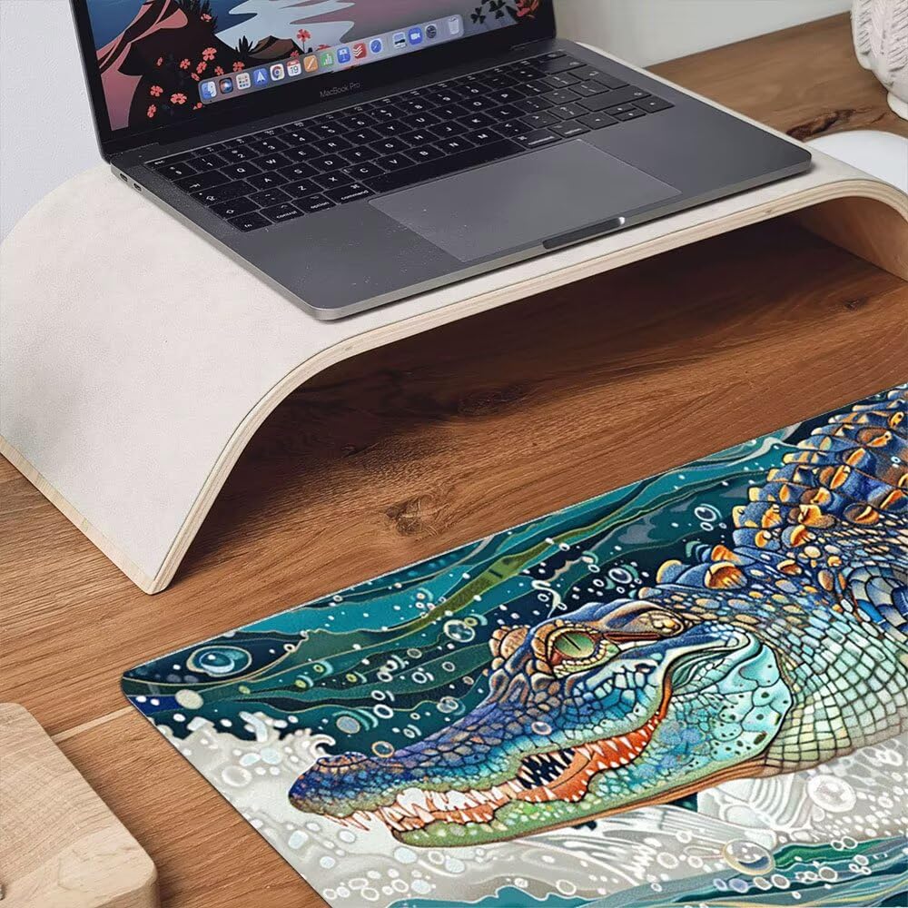 Duża podkładka pod mysz do gier XXL 1200 x 600 x 3 mm z zszytymi krawędziami, trwała antypoślizgowa podstawa z naturalnej gumy, zmywalna podkładka na klawiaturę, gry, dom biuro, abstrakcyjny krokodyl