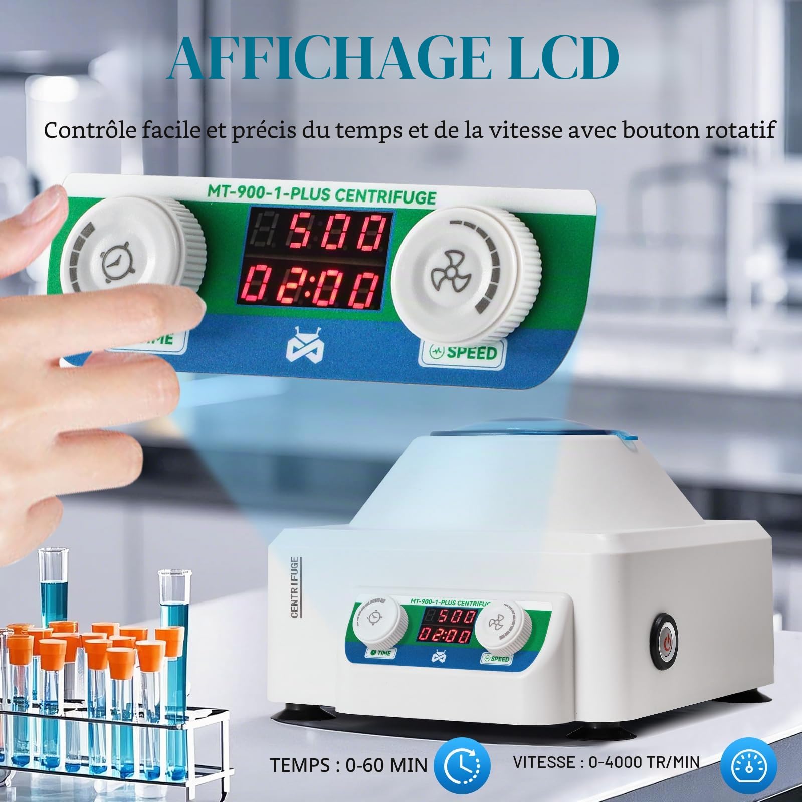 Mxmoonant Centrifugeuse de Laboratoire, 4000rpm, 6x15ml, 1685xg, 60min | pour Tubes à Essais 15ml/10ml/5ml, pour Séparation D'échantillons, Analyse Qualitative (Prise EU)