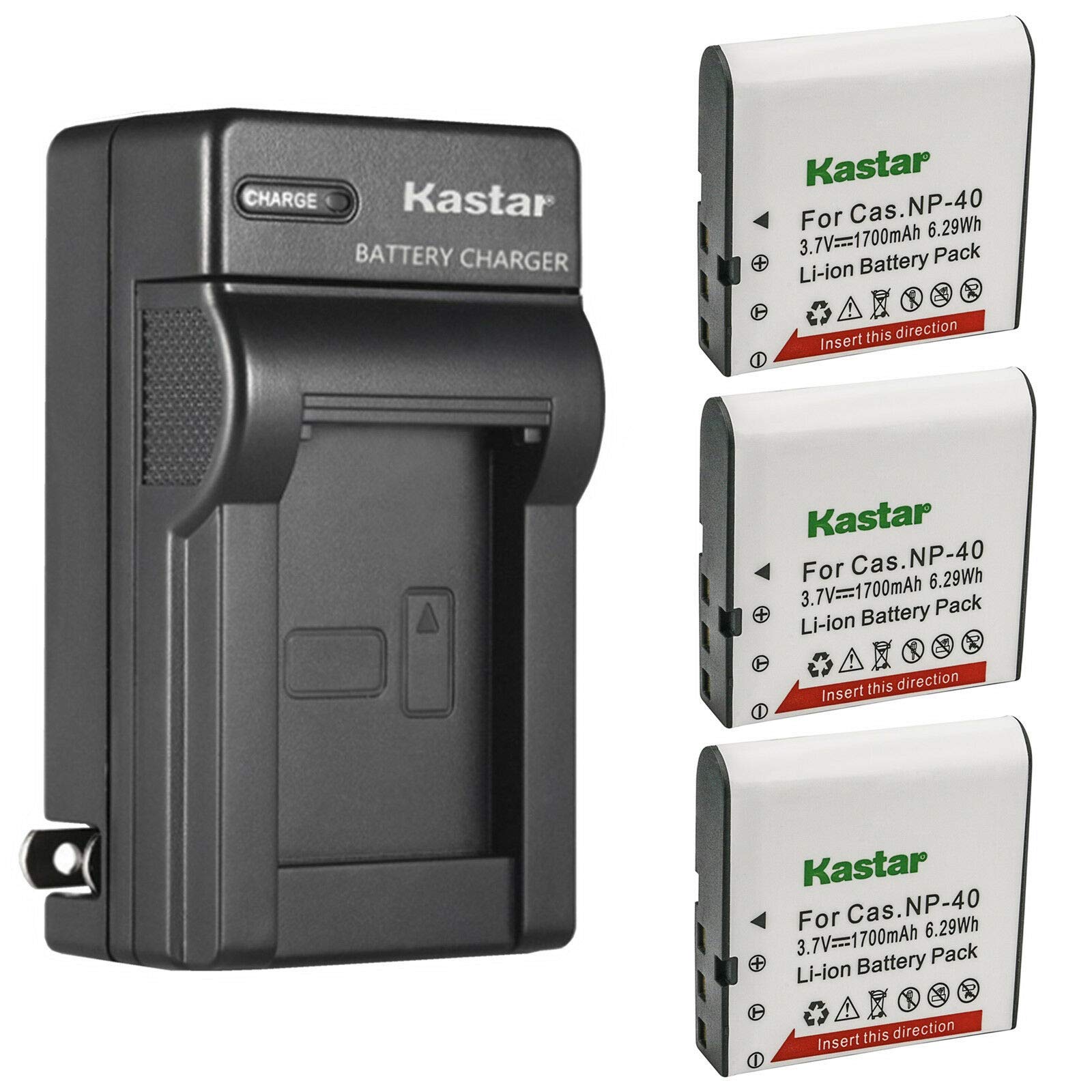 Kastar 3-Pack Battery and AC Wall Charger Replacement for Casio NP-40, Exilim Zoom EX-Z1080, EX-Z1200, EX-Z200, EX-Z30, EX-Z300, EX-Z40