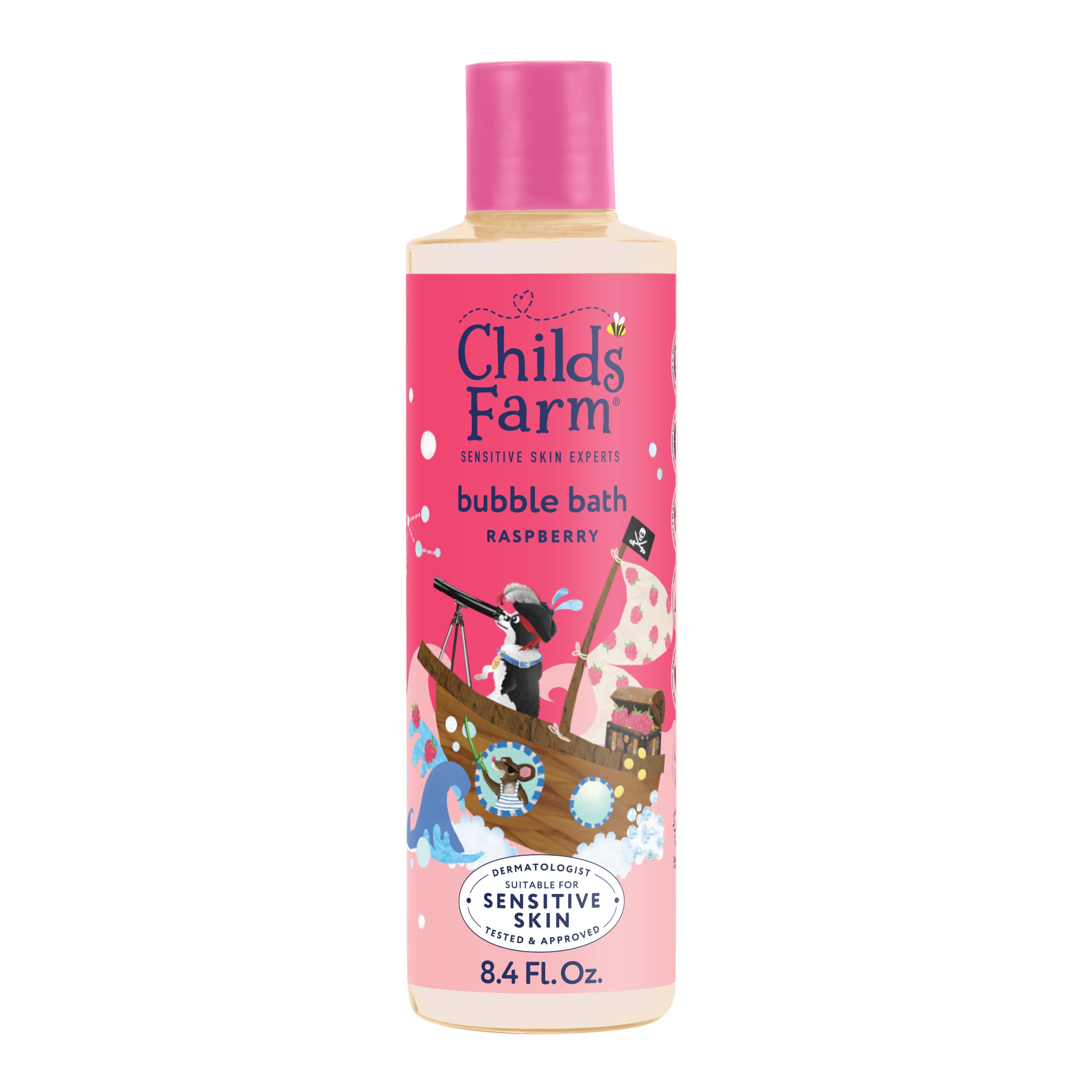 Childs Farm, Kids Bubble Bath for Dry, Sensitive Skin, Organic Raspberry, Gently Cleanses & Soothes, Vegan, Cruelty-Free, 8.4 fl oz