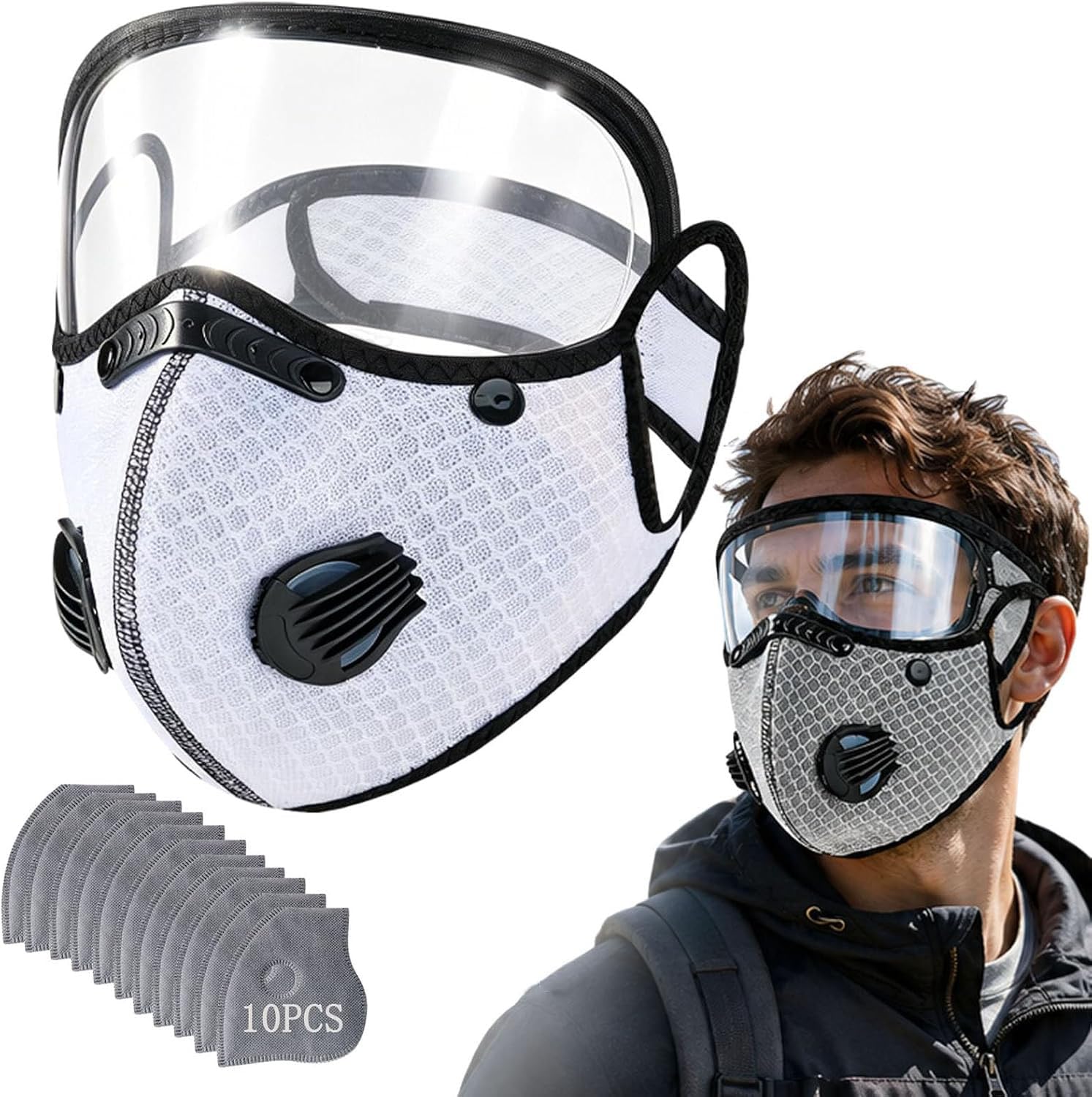 Reusable Carbon Filter Dust Mask with Adjustable Goggles (White)