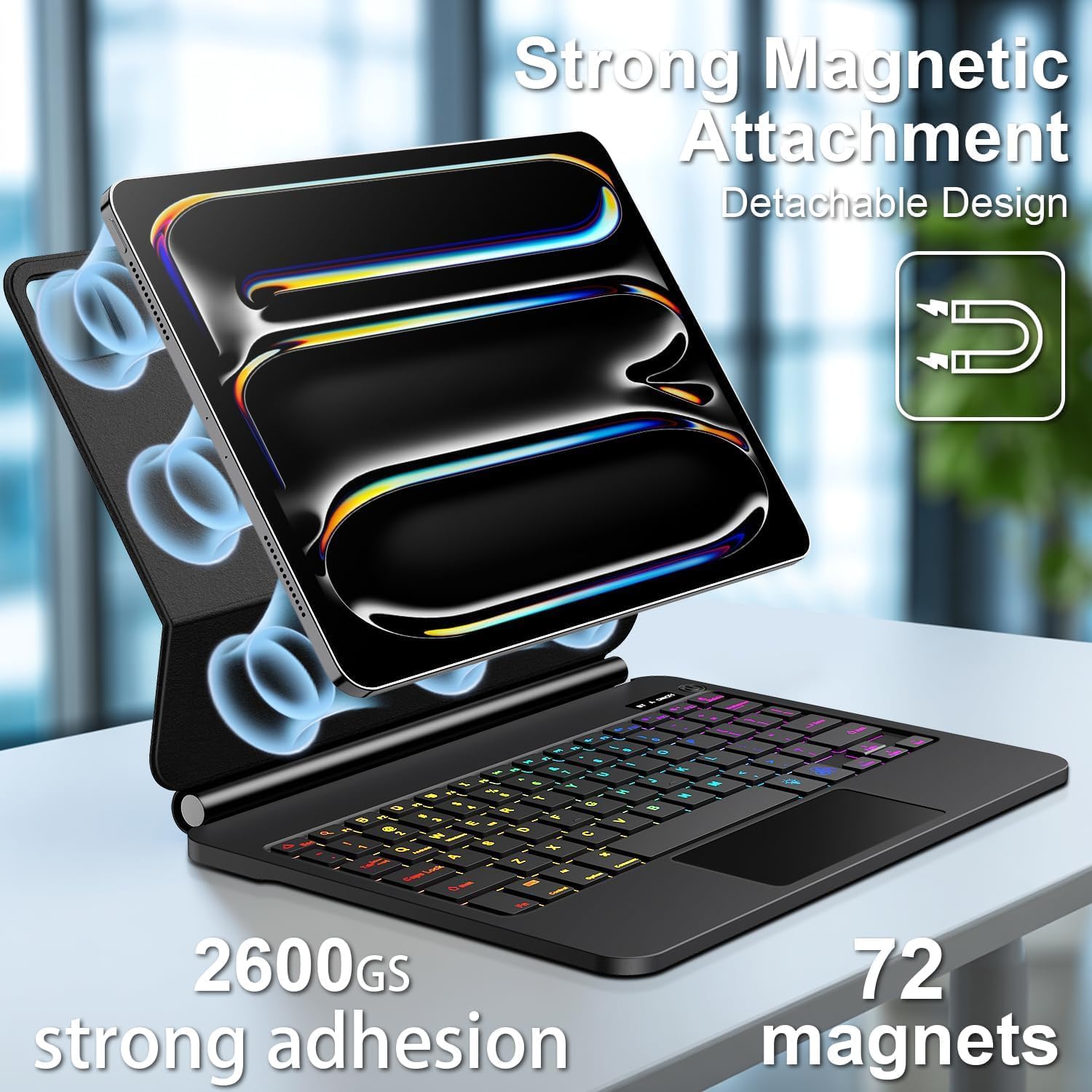 ALIWLHOF for iPad Pro 13 Inch Case with Keyboard (M5/M4, 2025/2024),iPad Pro 13 Keyboard Case with Easy-Set Magnetic Stand，7 Colors Backlight - Multi-Touch Trackpad Keyboard Case for iPad Pro 13