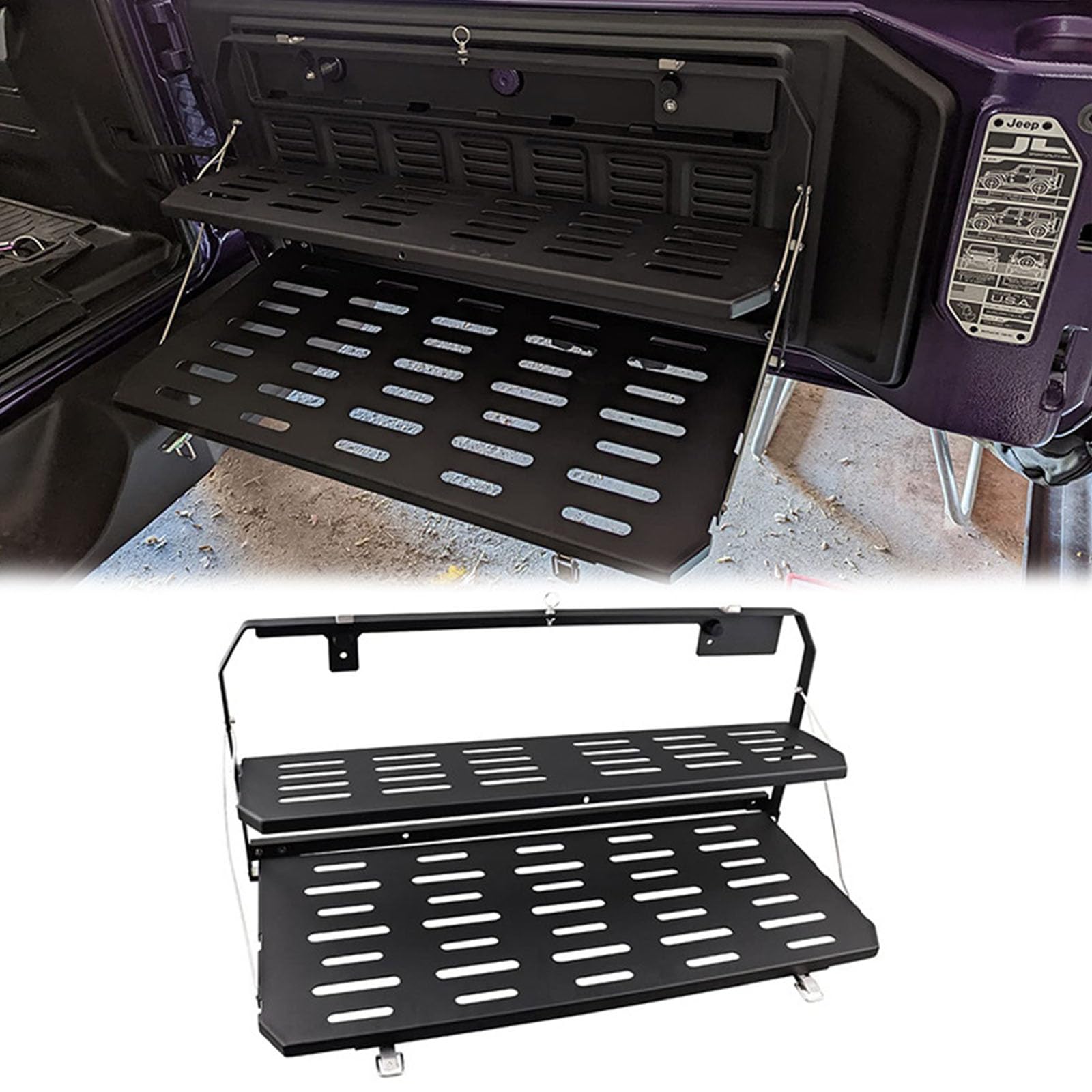 Estante de almacenamiento para puerta trasera de vehículo de carretera que soporta alta capacidad de carga e instalación rápida para viajeros, accesorios SUV