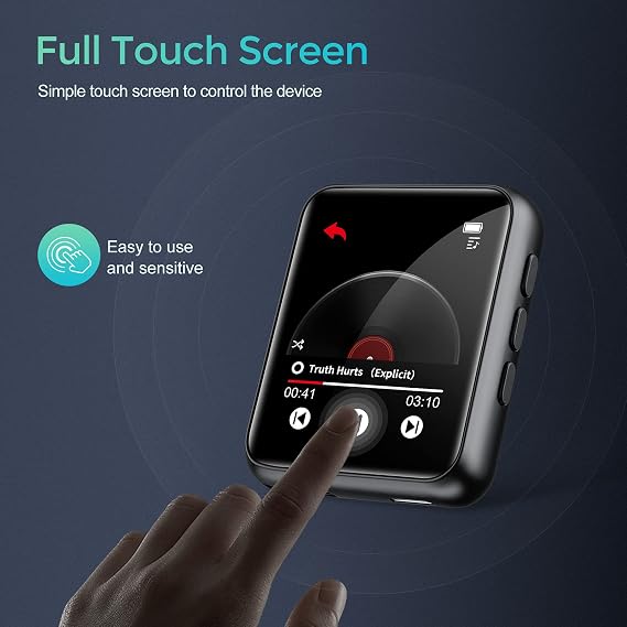 joliker MP3 Player Bluetooth 5.0, Portable Music Player with Speaker, High Fidelity Lossless Sound Quality mp3, FM Radio Recording e-Book 1.8 inch Touch Screen MP3 Player, Support up to 128GB