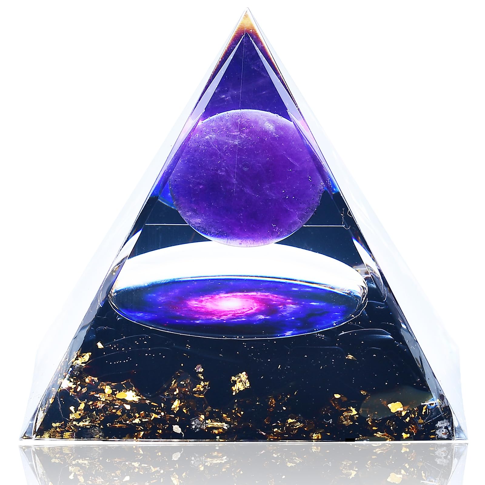 2 Inch Orgone Pyramid, Crystal Pyramid and Healing Stones,Shelf Office Desk Living Room Bedroom Home Decor,Amethyst Crystal Gift for Women Dad Christmas