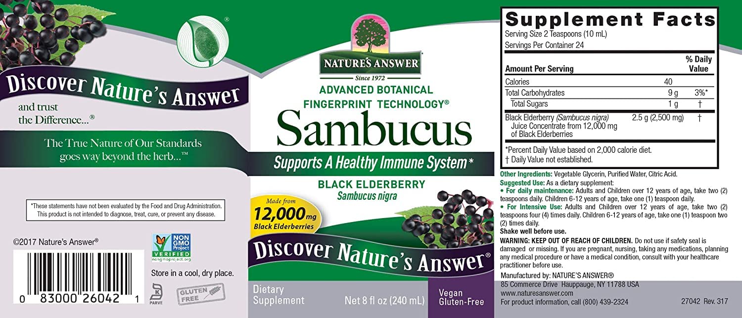 Nature's Answer Sambucus Dietary Supplement, Original for Daily Immune and Antioxidant Support | Made in The USA | Alcohol-Free, Gluten-Free & Vegan 8oz