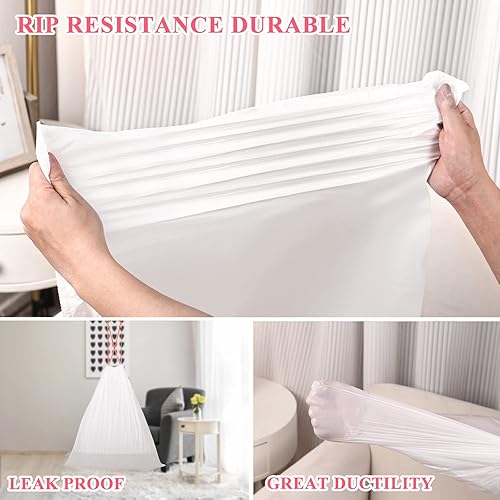 Miniatura 5 de Bolsas de basura con cordón, 50 bolsas de basura para el hogar, la oficina y el baño, forros blancos sin perfume (8 galones)