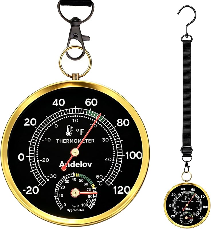 Analog Thermometer Hygrometer with Lanyard, -22°F to 122°F / 0-100% RH, Battery-Free Mechanical Temperature Humidity Monitor for Home,Pet Room, Farm, Garden & Greenhouse