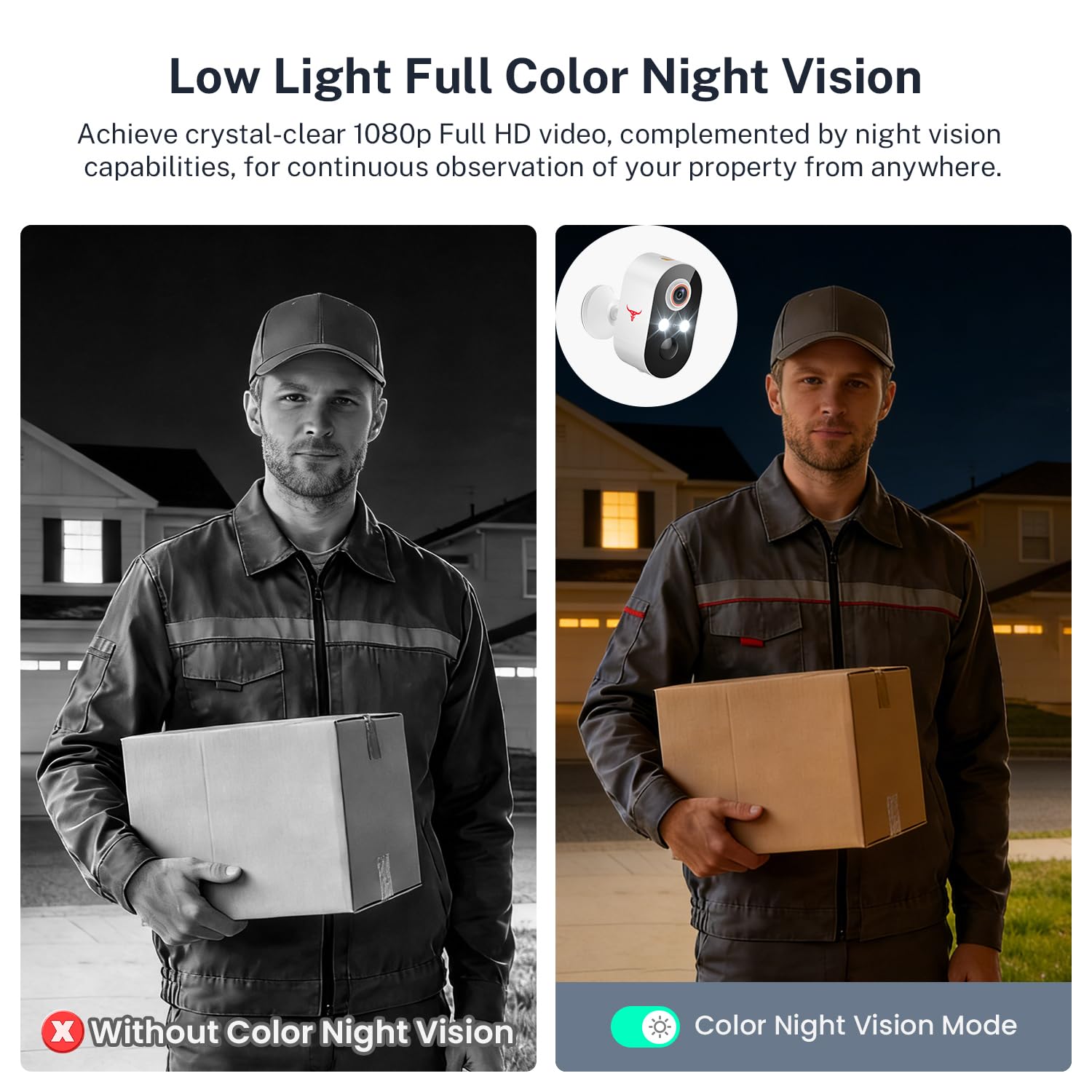 1080P Wireless Security Camera Outdoor, Battery Powered, AI Human Detection, Color Night Vision, 2-Way Audio, IP65 Waterproof, 2.4G Wi-Fi, Cloud Storage — view 6