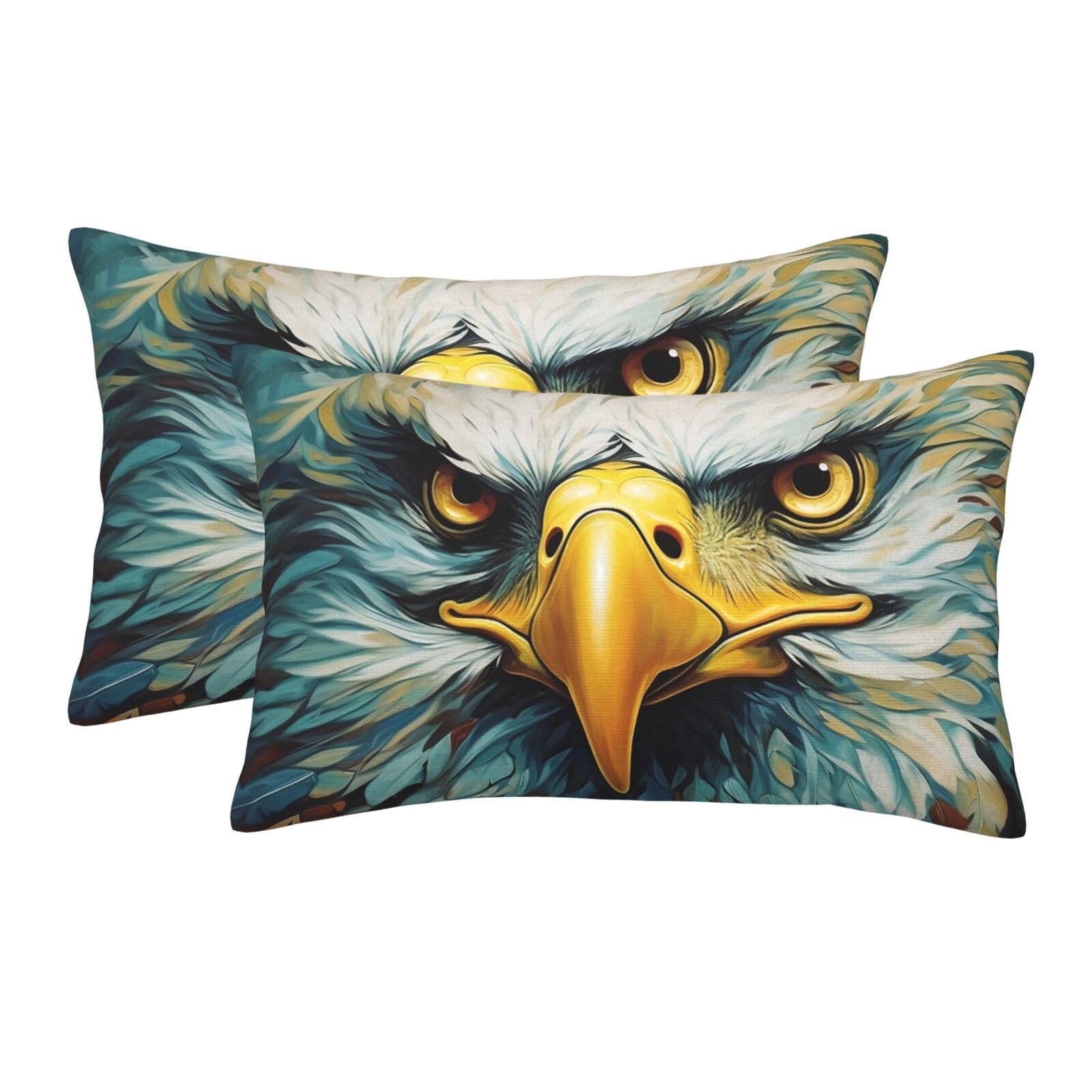 2 Pack Standard Size Pillow Cases for Hair and Skin Soft Breathable Pillow Case Covers with Hidden Zipper Art Eagle Pillowcase 16"x24" Pillow Cover for Sleeping Gift