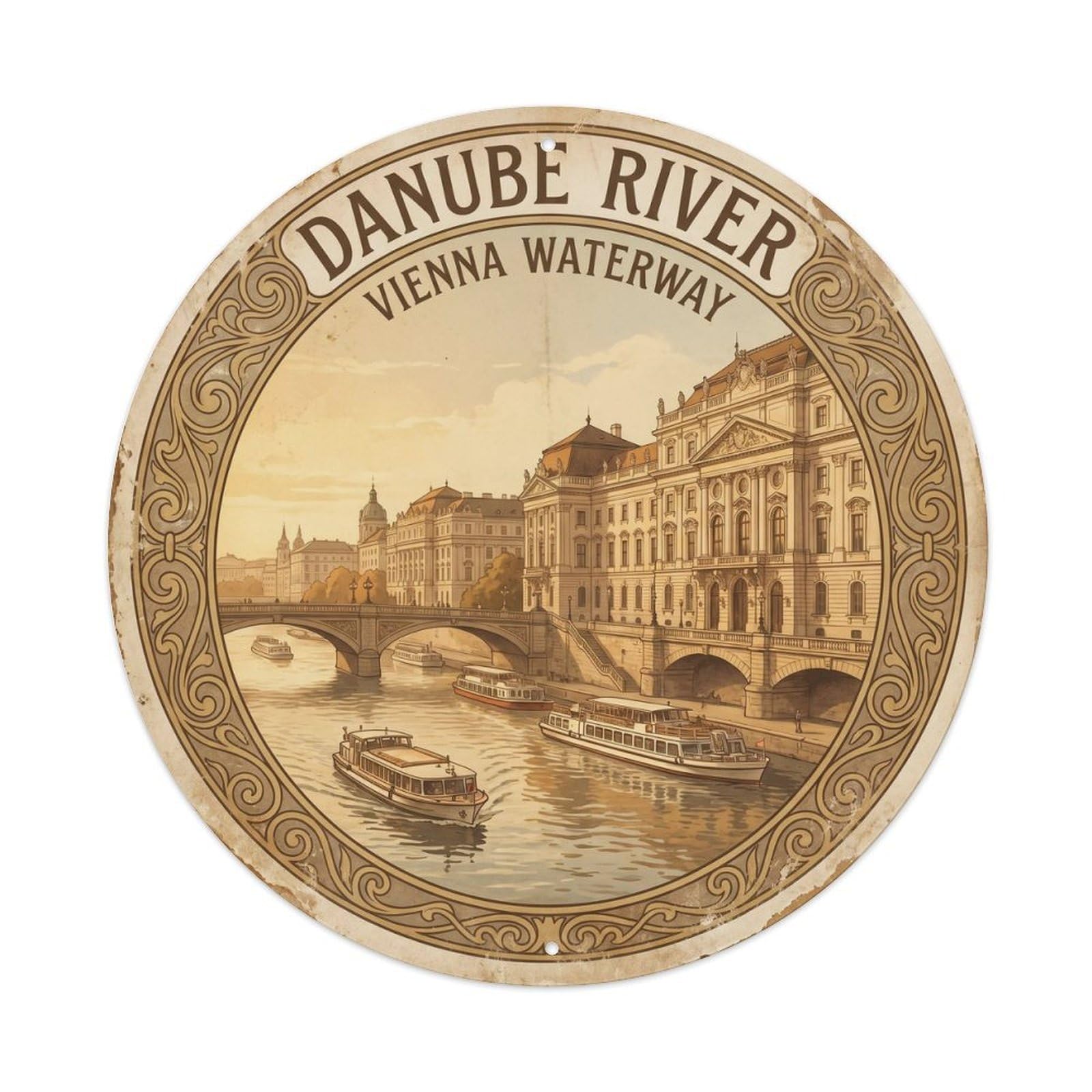 Vintage Travel Danube Vienna Metal Tin Sign