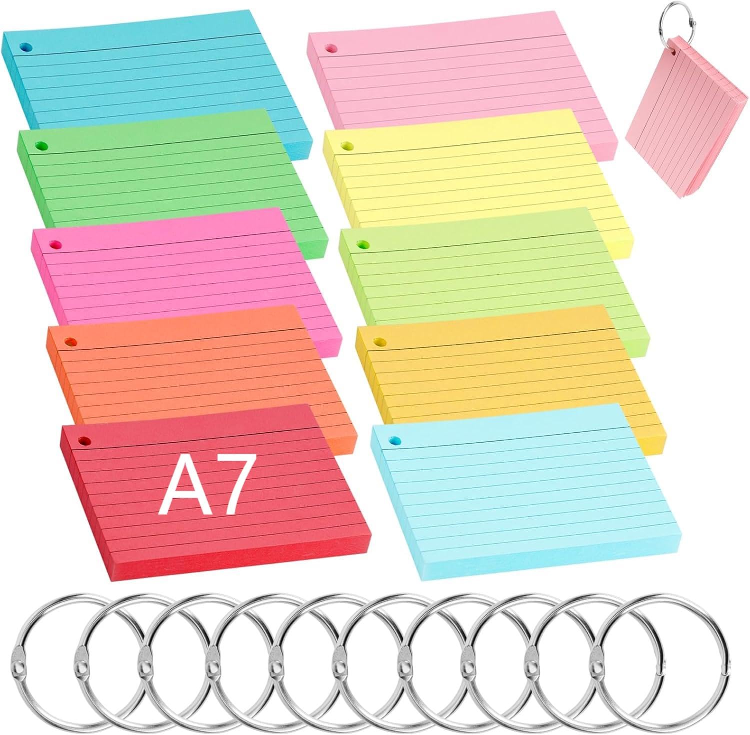 Set Di 1000 Schede A8 OfficeTree - Righe, Quadri, Bianche E Colorate, Con Scatola, Per Appunti E Studio - Foto 5