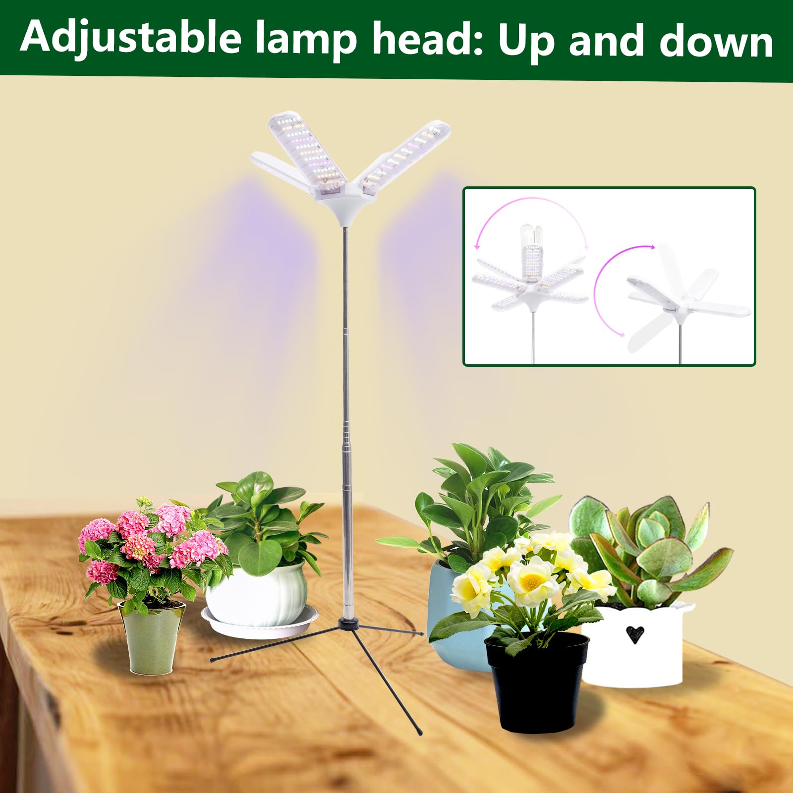 Lampa do roślin, stojąca, 240 diod LED, z timerem, 3 tryby oświetlenia, regulacja wysokości 40-170 cm