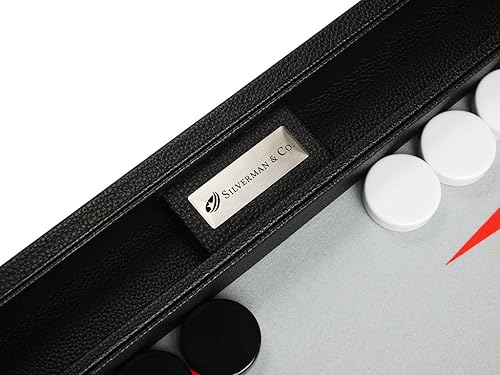 Miniatura 5 de Juego de Backgammon Premium de 16 pulgadas, tamaño mediano, tablero negro, puntos blancos y rojos escarlata