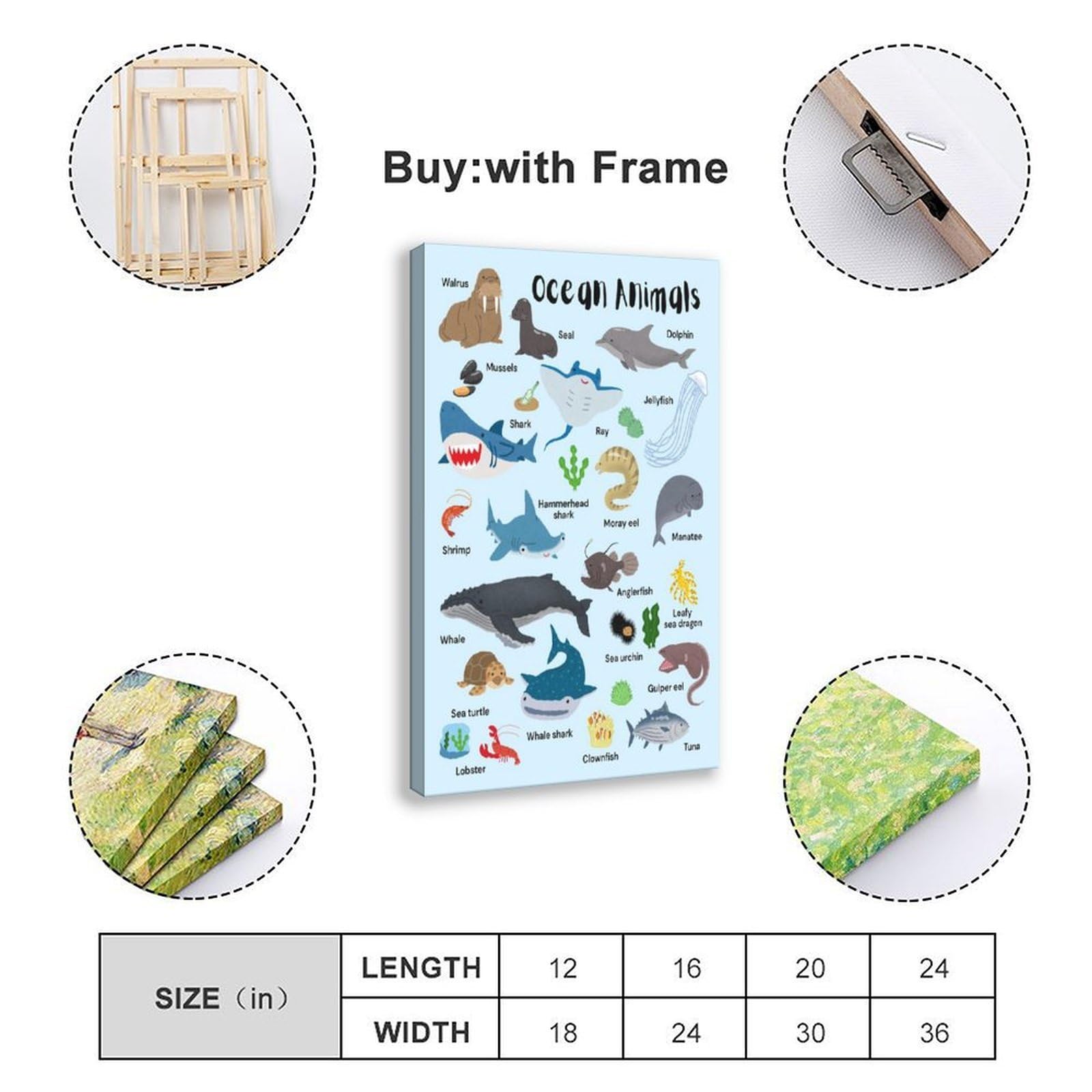 Póster de lienzo con conocimiento de la enciclopedia de animales marinos, decoración de dormitorio, paisaje, oficina, habitación, regalo, 40 x 60 cm