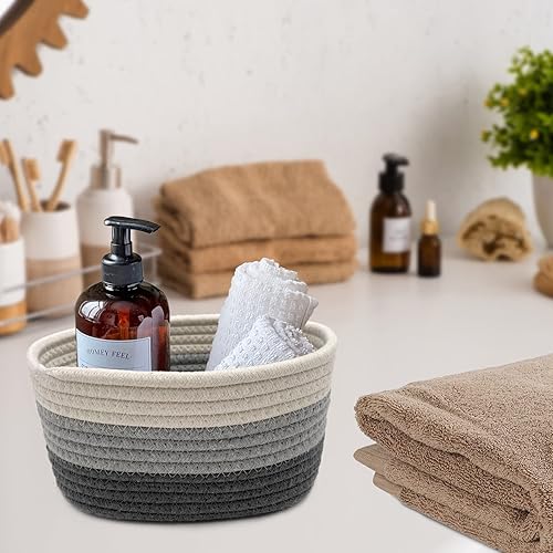 Miniatura 4 de Cestas de almacenamiento de cuerda de algodón, 3 cestas tejidas para almacenamiento para organizar pañales de bebé y juguetes, cesta de