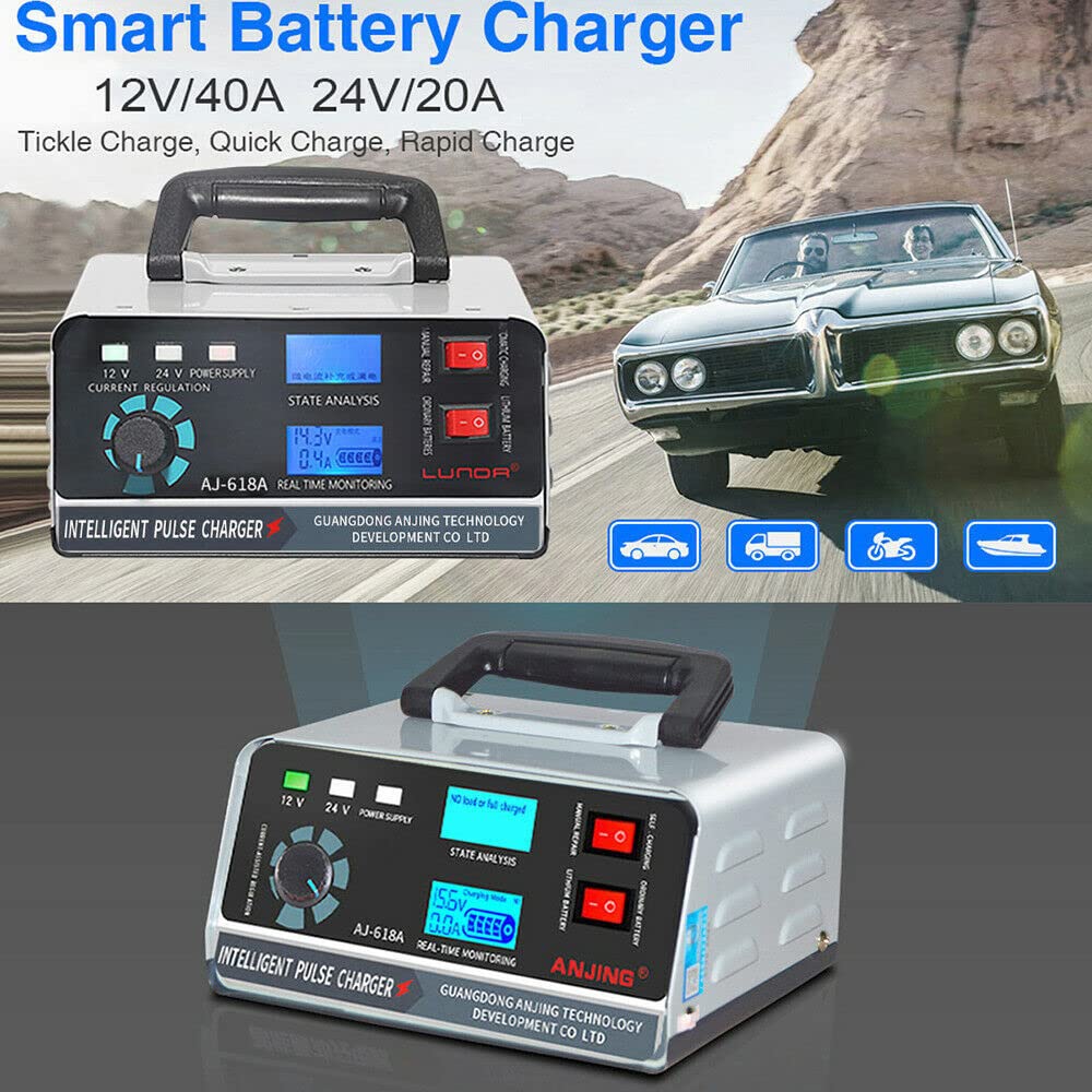 Carica Batterie per Auto Grande Potenza 400 W 260 W Caricabatteria 12 V/24 V Caricabatteria for Auto Trickle Smart Pulse Riparazione for Auto Camion Barca Moto Caricabatterie Auto (Color : 260W)