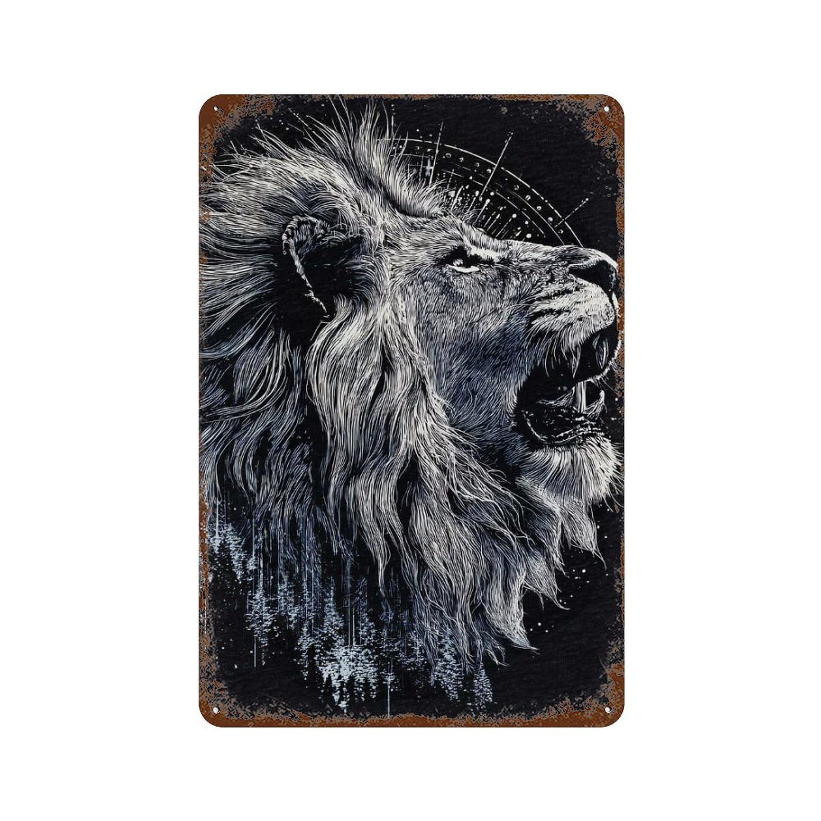Lion Roar Black And White Art 11.8"x7.9" Retro Metal Sign, Vintage Wall Decor for Office, Studio And Wall Decor