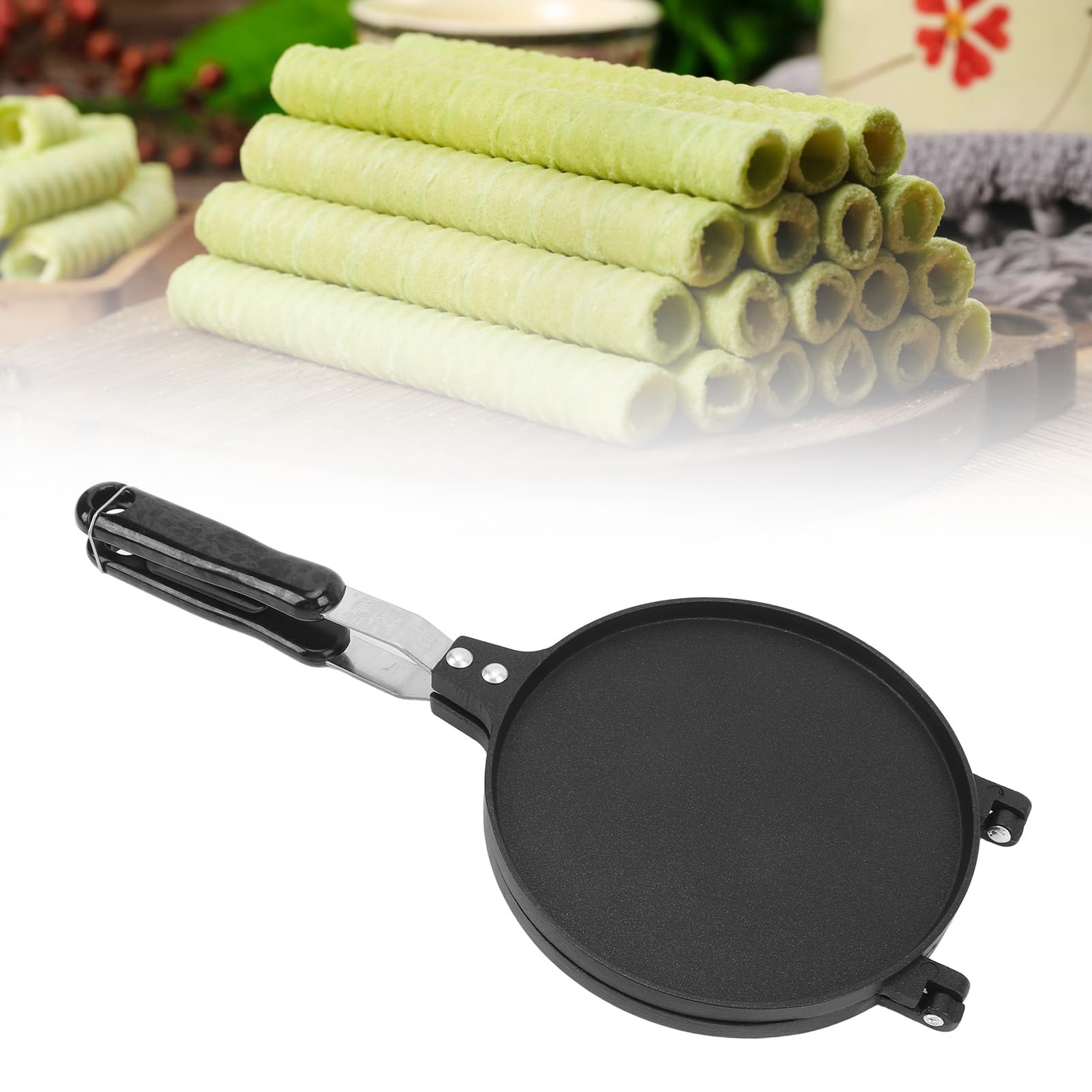 EVGATSAUTO Double Sided Egg Roll Pan, 6.8 Inch Aluminum Tortilla Press with Handle, Non Stick Coating, Heat Resistant, for Kitchen, Stove Top (Glossy Style)