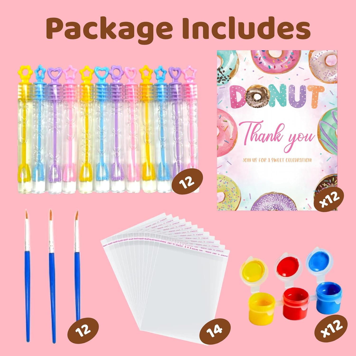 Donut Party Favors - 12 PCS Donut Birthday Party Supplies - Two Sweet Bubbles & Paint Crafts - Dessert Doughnut Birthday Decorations Goodie Bags Gifts Prizes for Kids Girls Boys Toddler