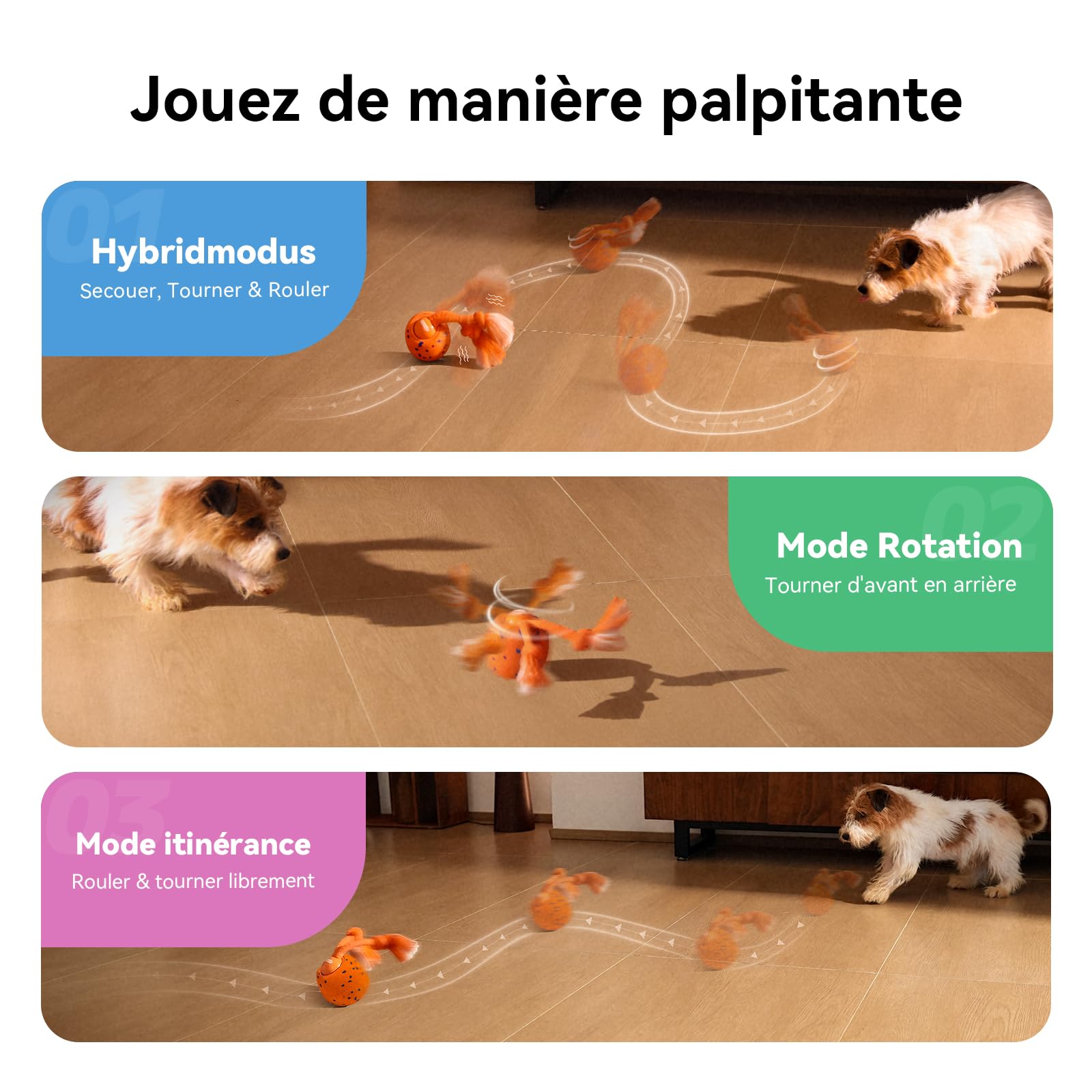 Cheerble Balle Interactive pour Chien - Wicked Ball Rolly avec Queue & Aboiements, Jouet Intelligent pour Chien avec 3 Modes, E-TPU, Rechargeable USB-C, pour Chiens de Taille Moyenne à Grande, Orange