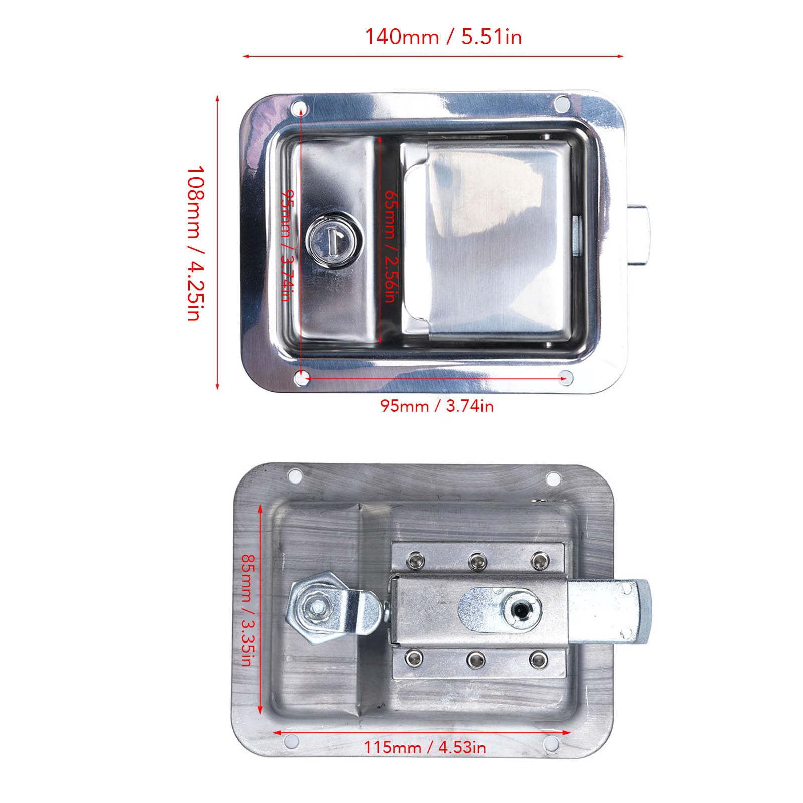 Alomejor Maniglia per Cassetta degli Attrezzi Serratura per Cassetta degli Attrezzi per Camion in Acciaio Inossidabile 140 X 108 Mm Montaggio a Incasso con 2 Chiavi Guarnizione Impermeabile per
